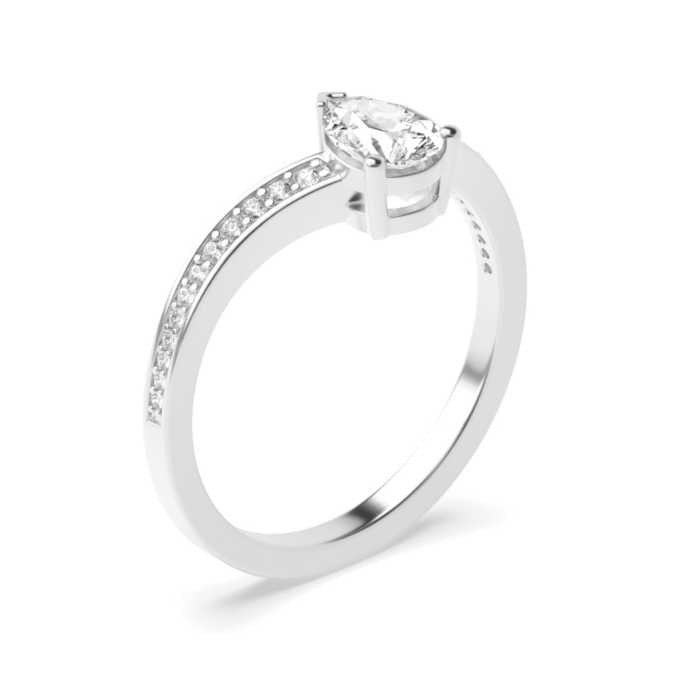 3 Prong Curved Pear Side Stone Diamond Engagement Rings