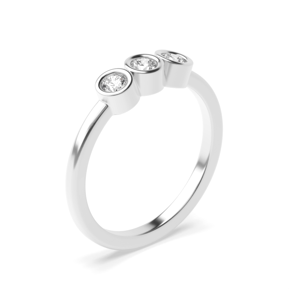 Round Bezel Setting Minimalist Trilogy Engagement Rings