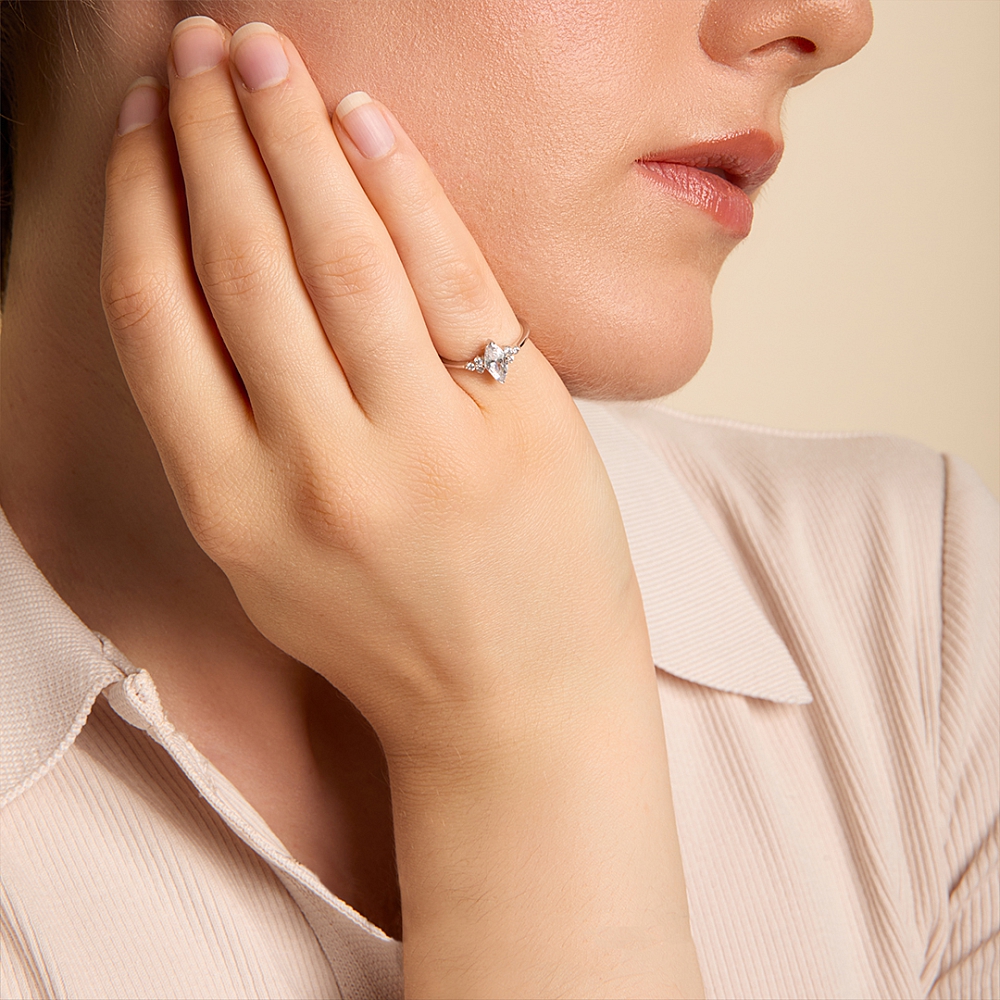 4 Prong Marquise White Gold Delicate Cluster Diamond Ring