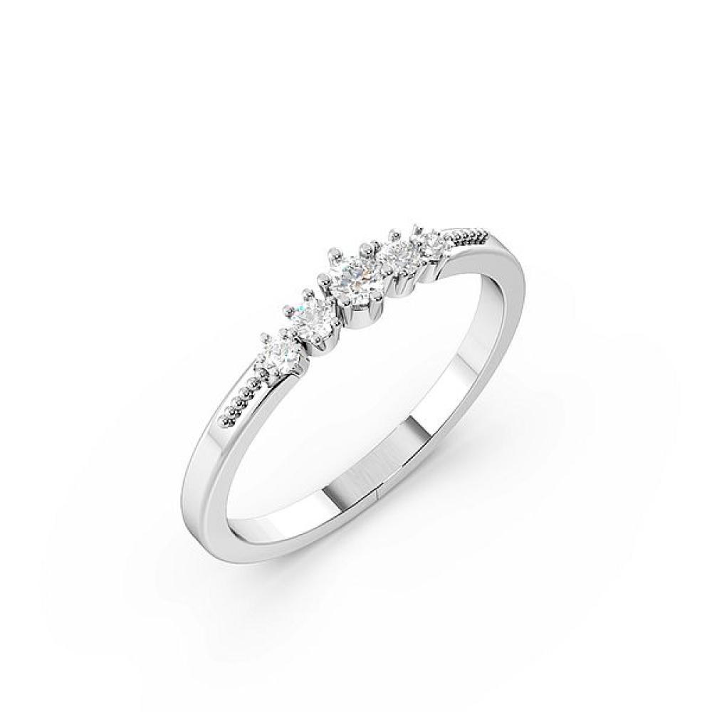 Round 6 Prong Petit Miligrain Half Eternity Diamond Ring