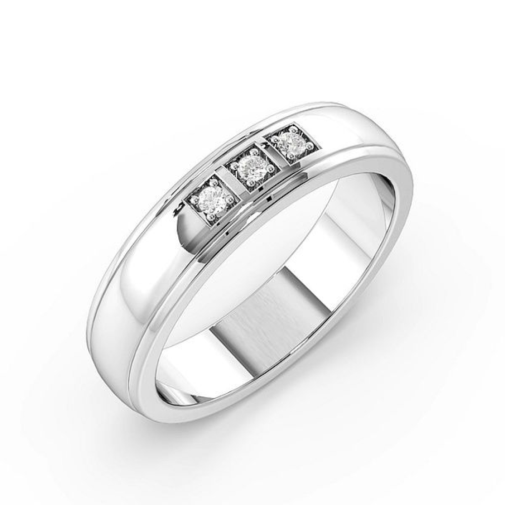 Pave Setting 3 Stone Mens Diamond Set Wedding Rings (4.5mm)