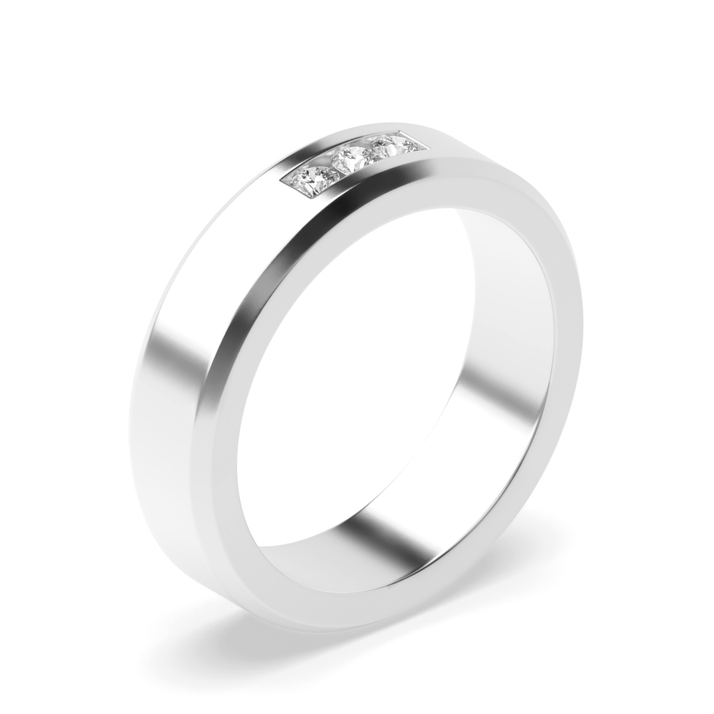 Channel Set 3 Lab Grown Diamond Bevelled Edge Mens Wedding Rings (5.0mm)