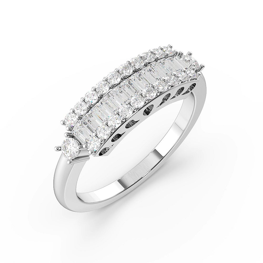 Baguette and Round Pave Setting Modern Style Designer Lab Grown Diamond Rings (5.4mm)