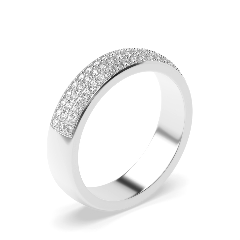 Pave Setting 3 Rows Half Eternity Diamond Rings (4mm)