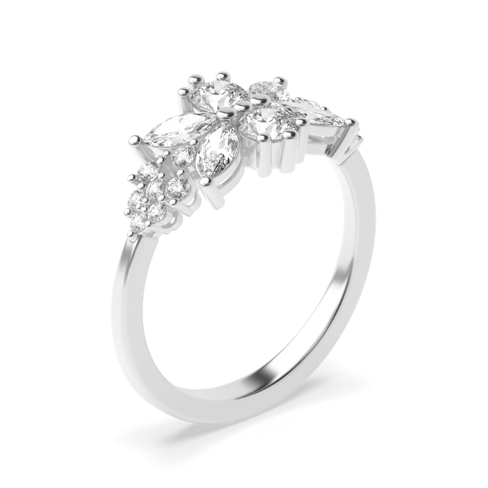 Marquise & Round Bursting Flower Cluster Moissanite Rings (9.8mm)