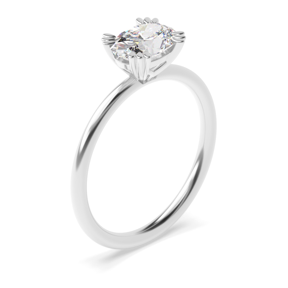 Oval Shape Tri Claws Vertical Delicate Solitaire Diamond Engagement Ring