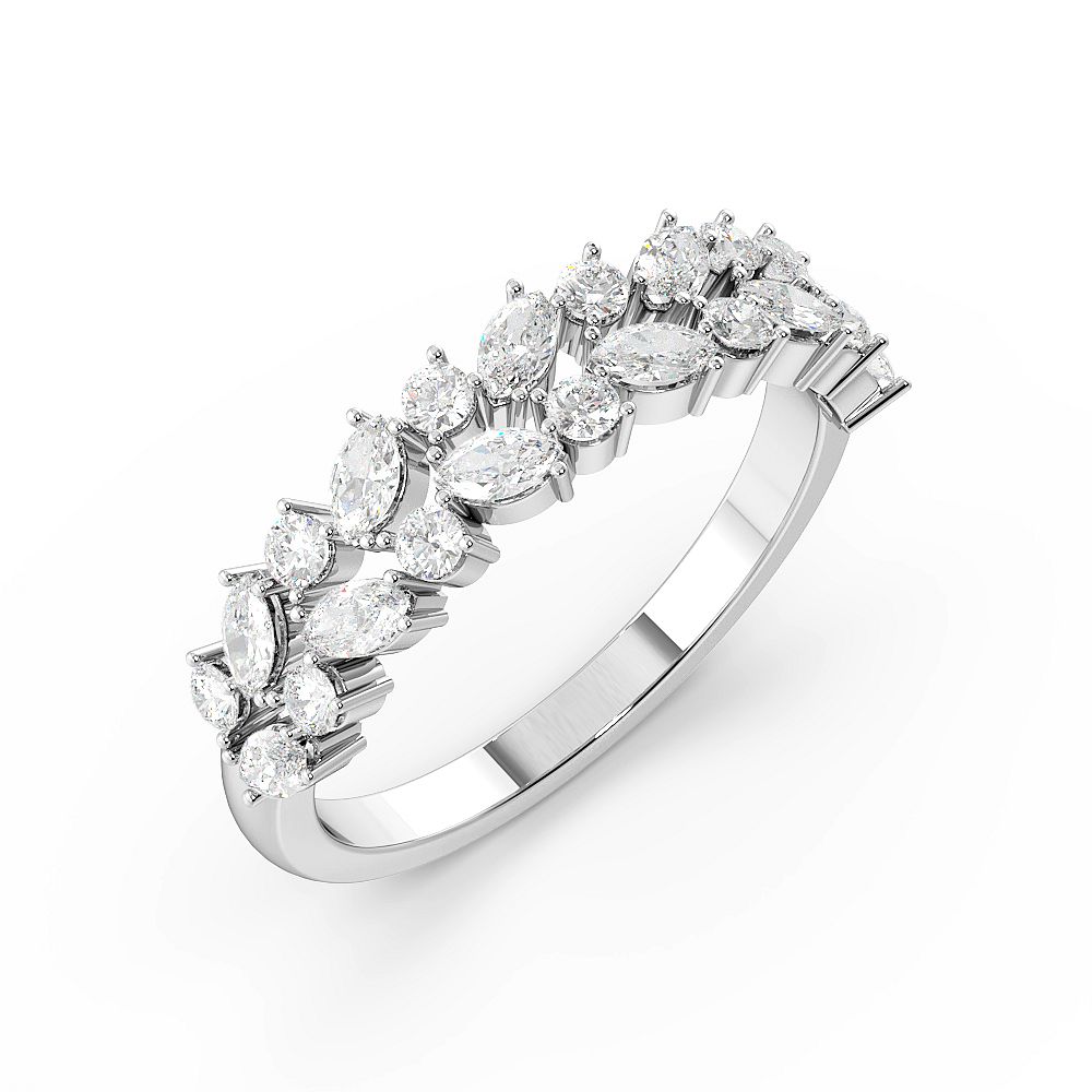 Marquise and Round 2 Rows Designer Half Eternity Diamond Rings