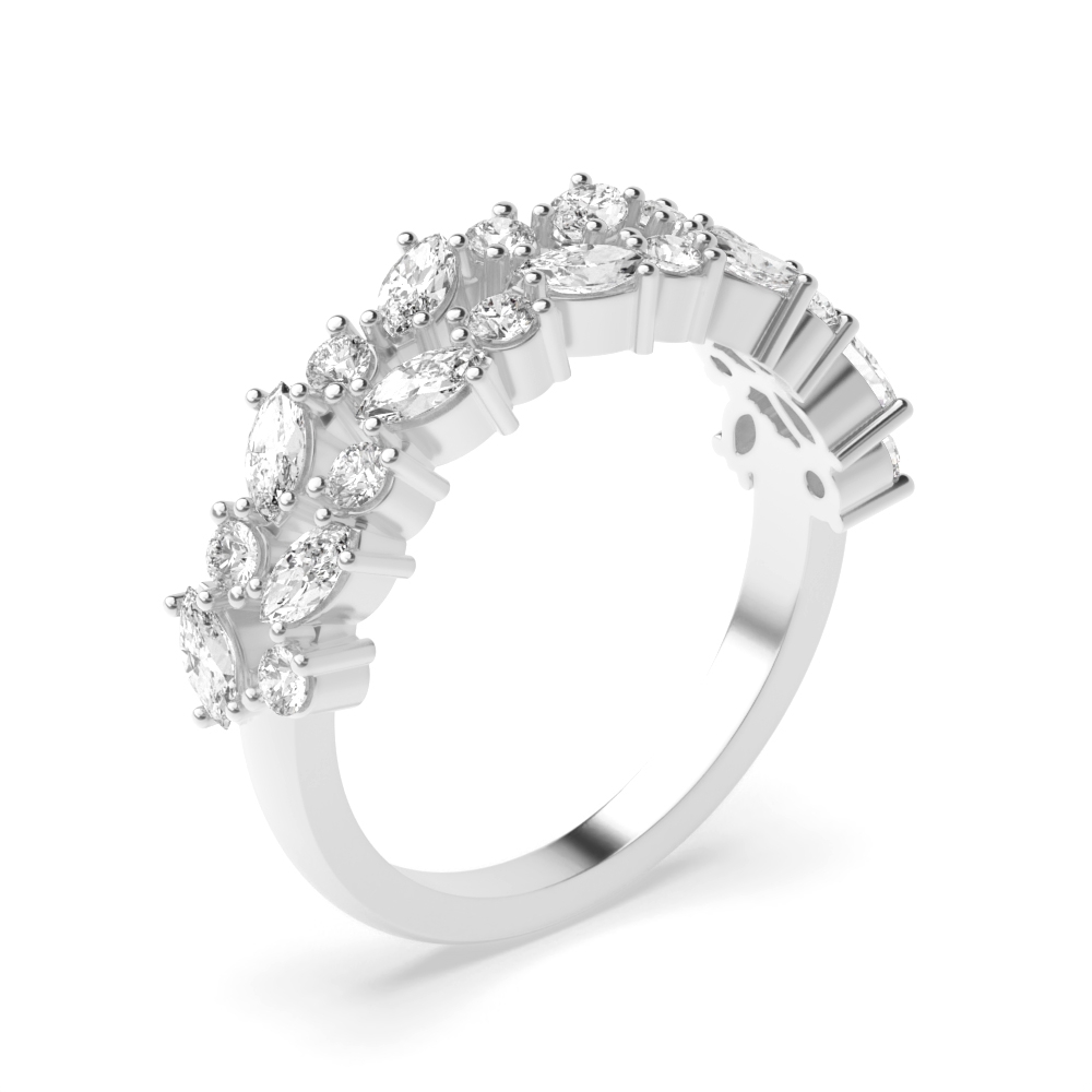 Marquise and Round 2 Rows Designer Half Eternity Diamond Rings