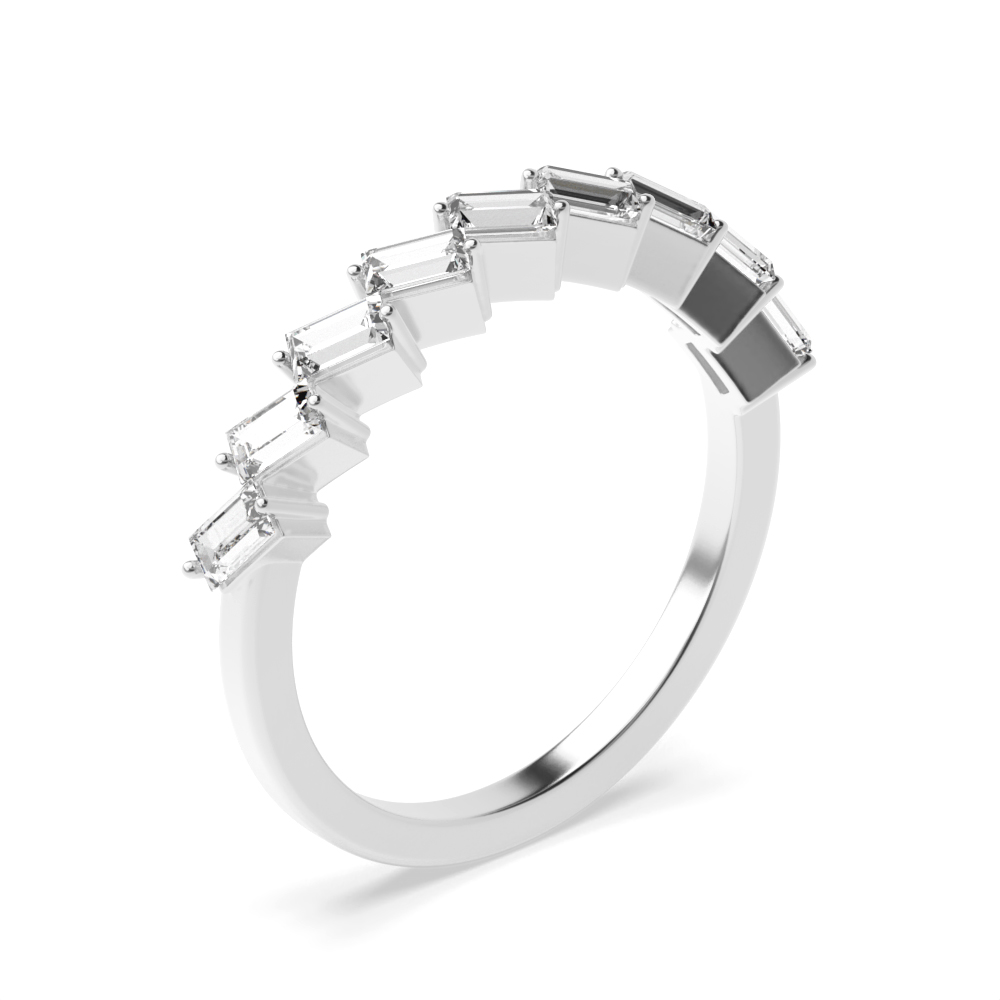 Baguette Shape Steps Half Eternity Diamond Rings (3.4mm)