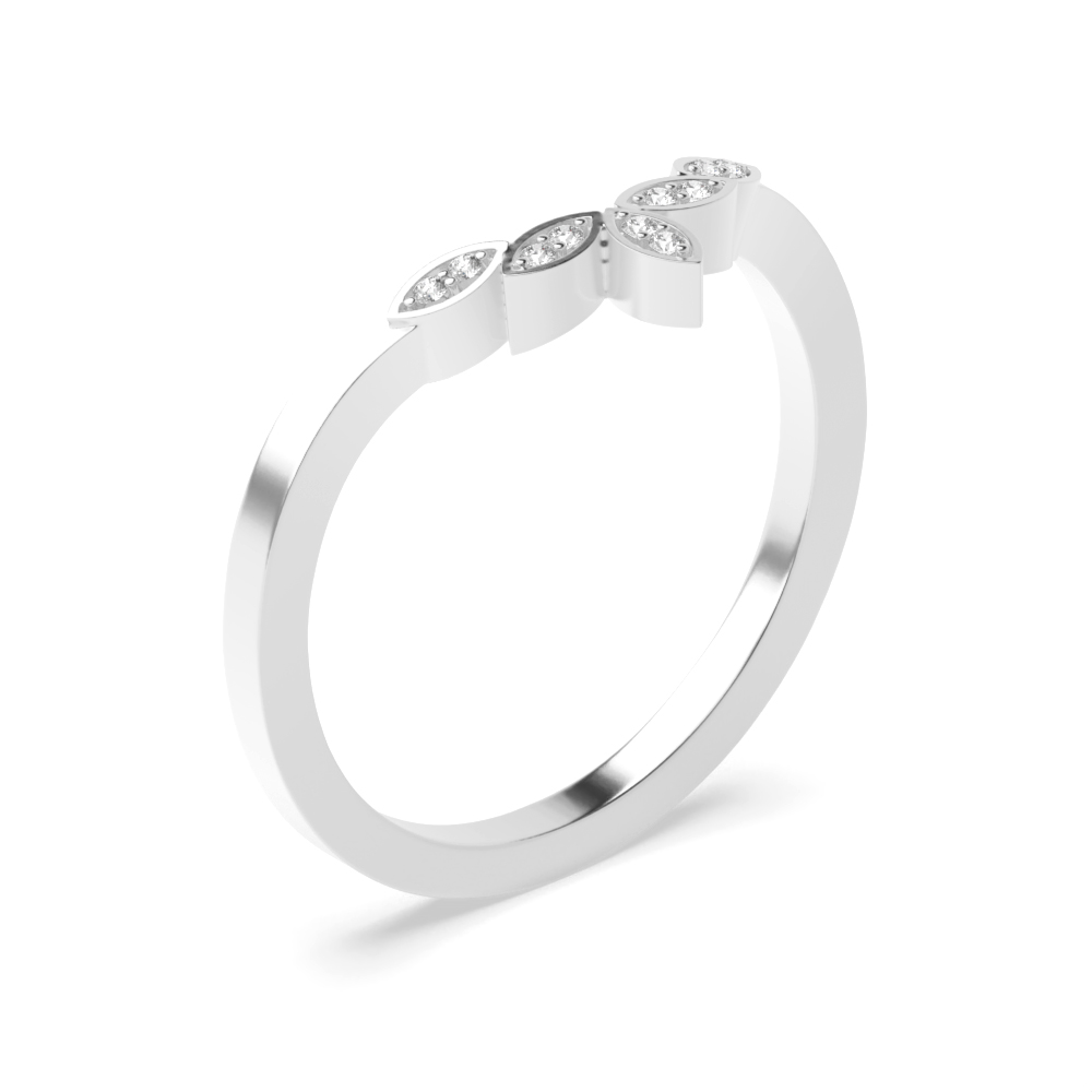 Pave Setting Designer Wishbone Half Eternity Diamond Rings (1.6mm)
