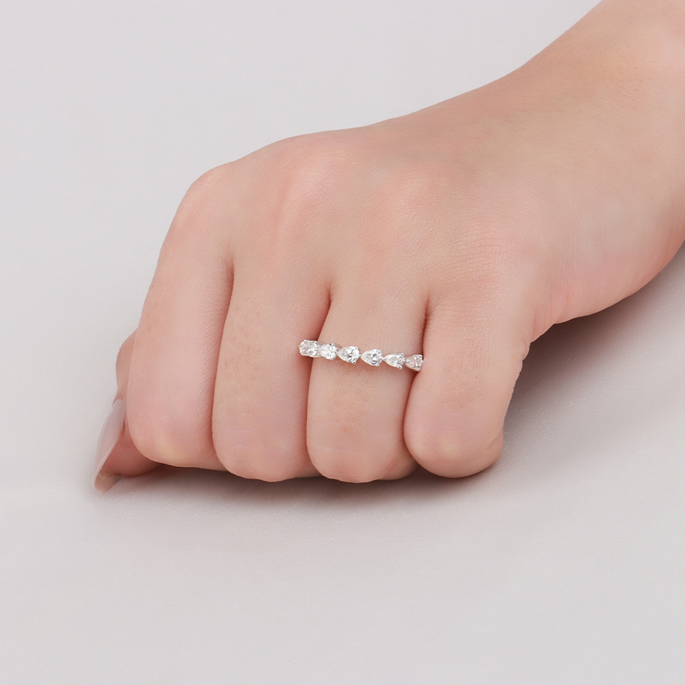 Prong Pear Single Rows Half Eternity Diamond Ring