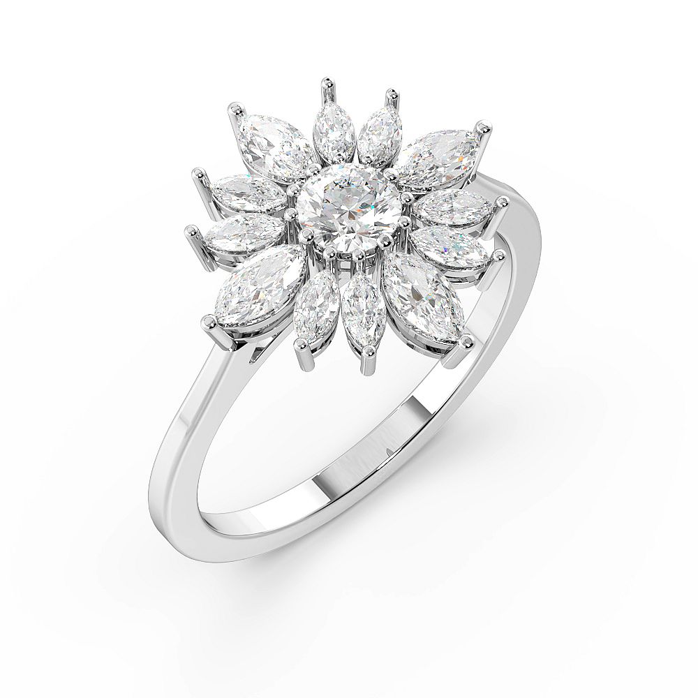 Marquise And Round Flower Cluster Designer Diamond Rings (15Mm)