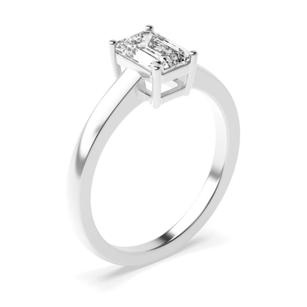 Emerald Cut Round Band Solitaire Diamond Engagement Ring