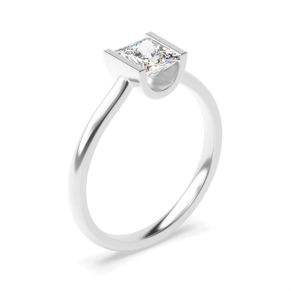Princess Solitaire Moissanite Engagement Ring In Channel Setting