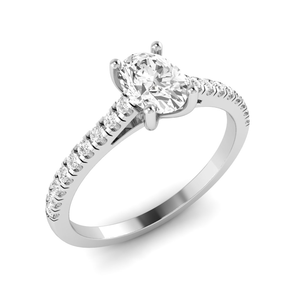 Delicate Oval Shoulder Set Diamond Engagement Rings