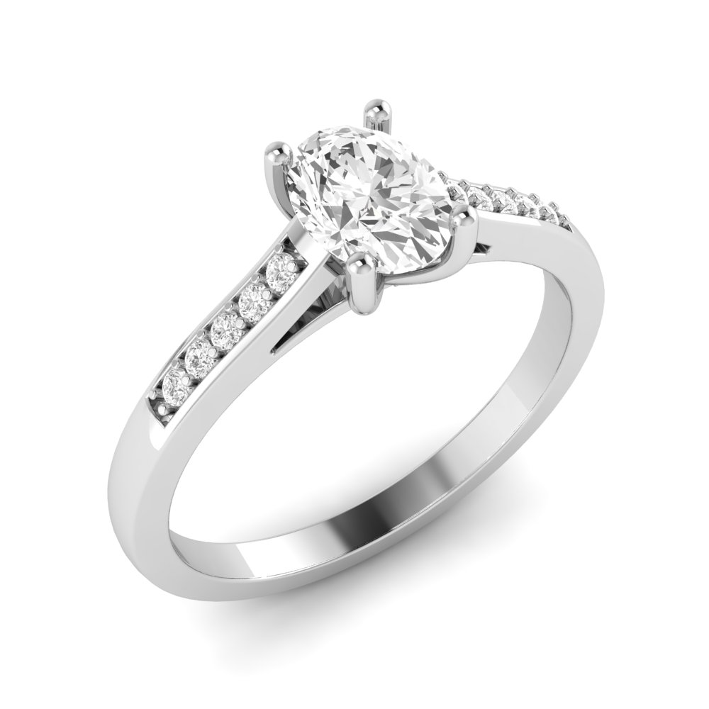 Classic Open Setting Oval Shoulder Set Diamond Engagement Rings