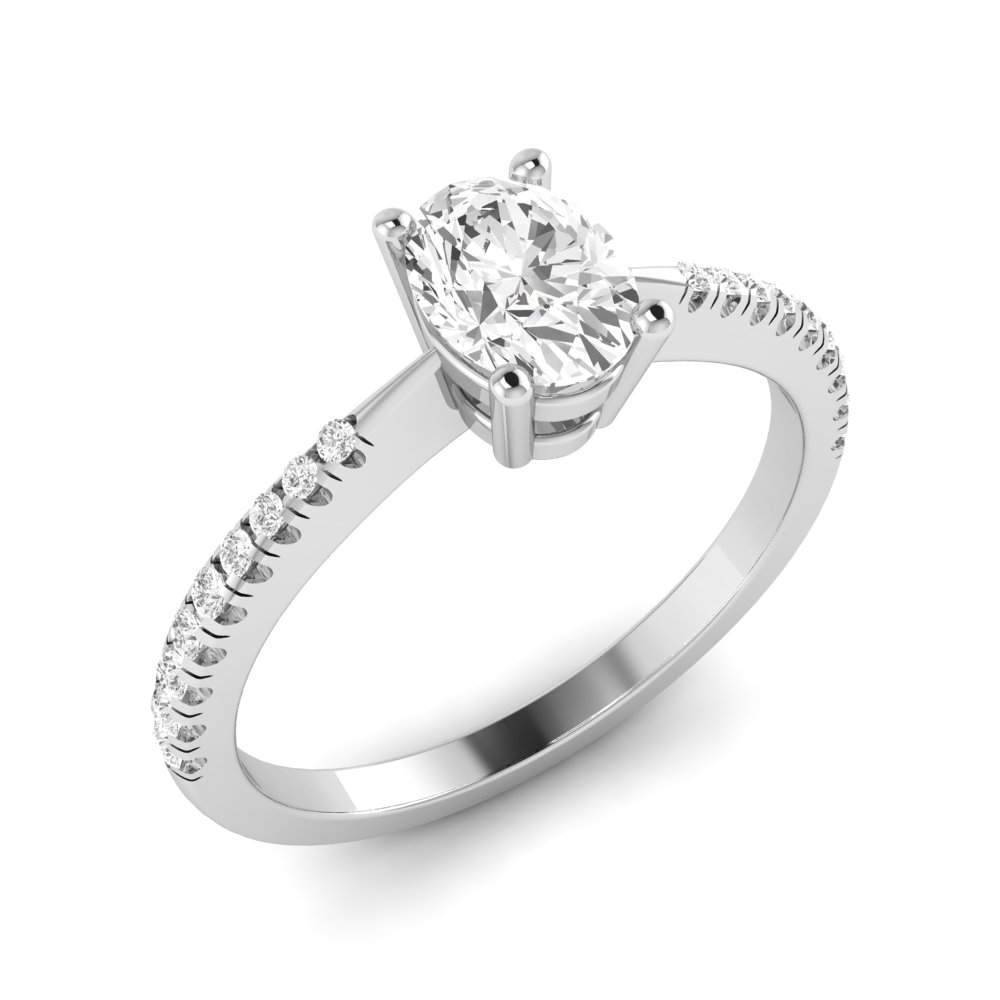 Tapering Shoulder Oval Shoulder Set Diamond Engagement Rings