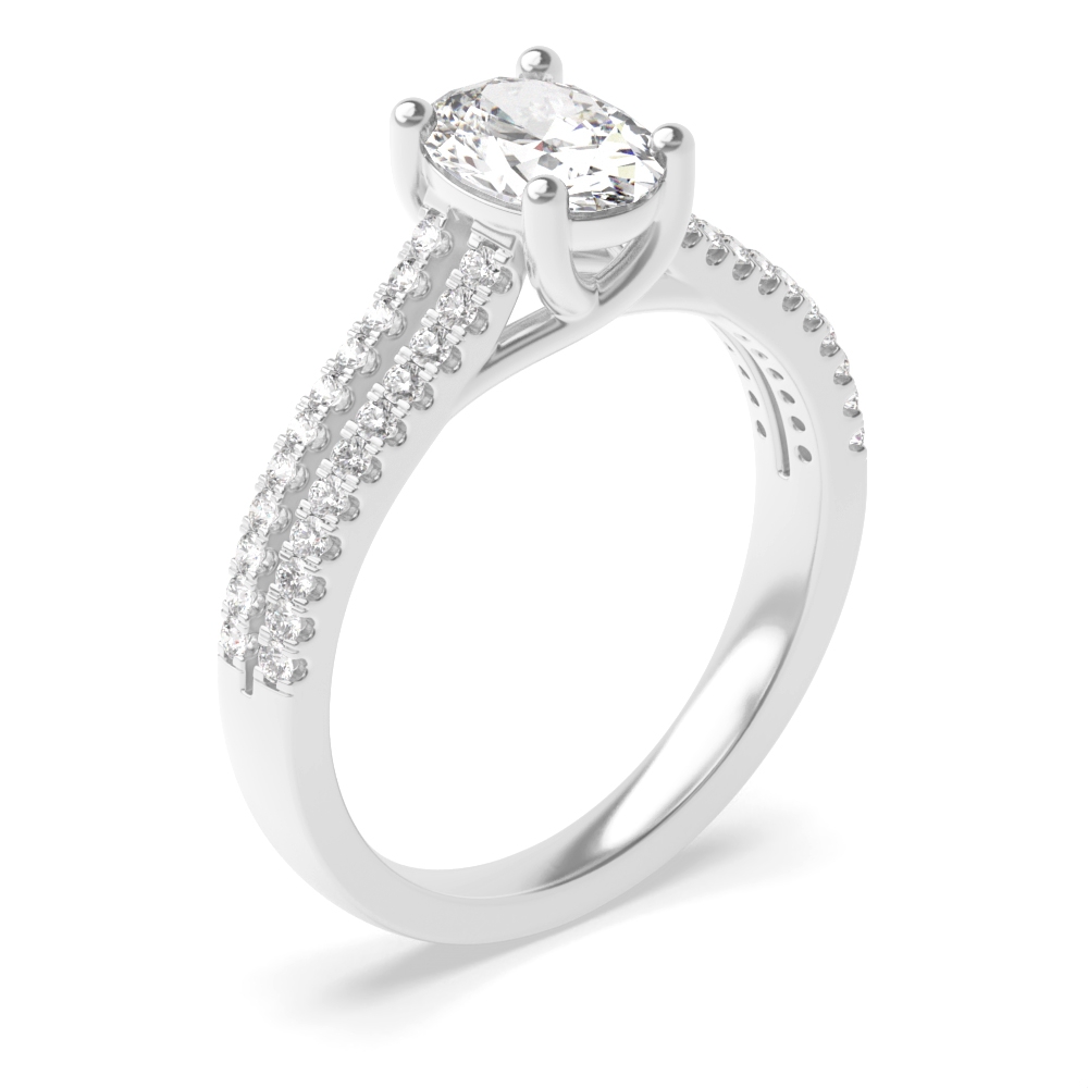 Center Row Oval Shoulder Set Moissanite Engagement Rings