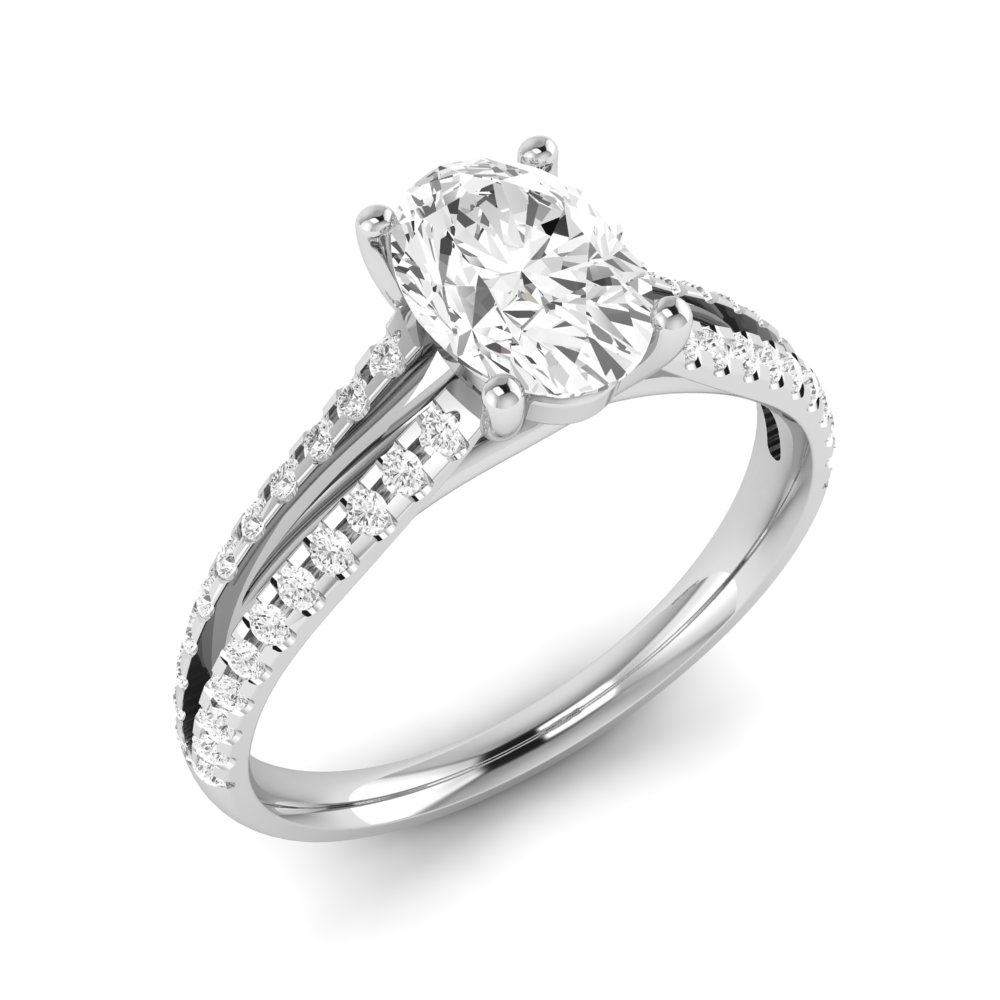 Center Row Oval Shoulder Set Diamond Engagement Rings