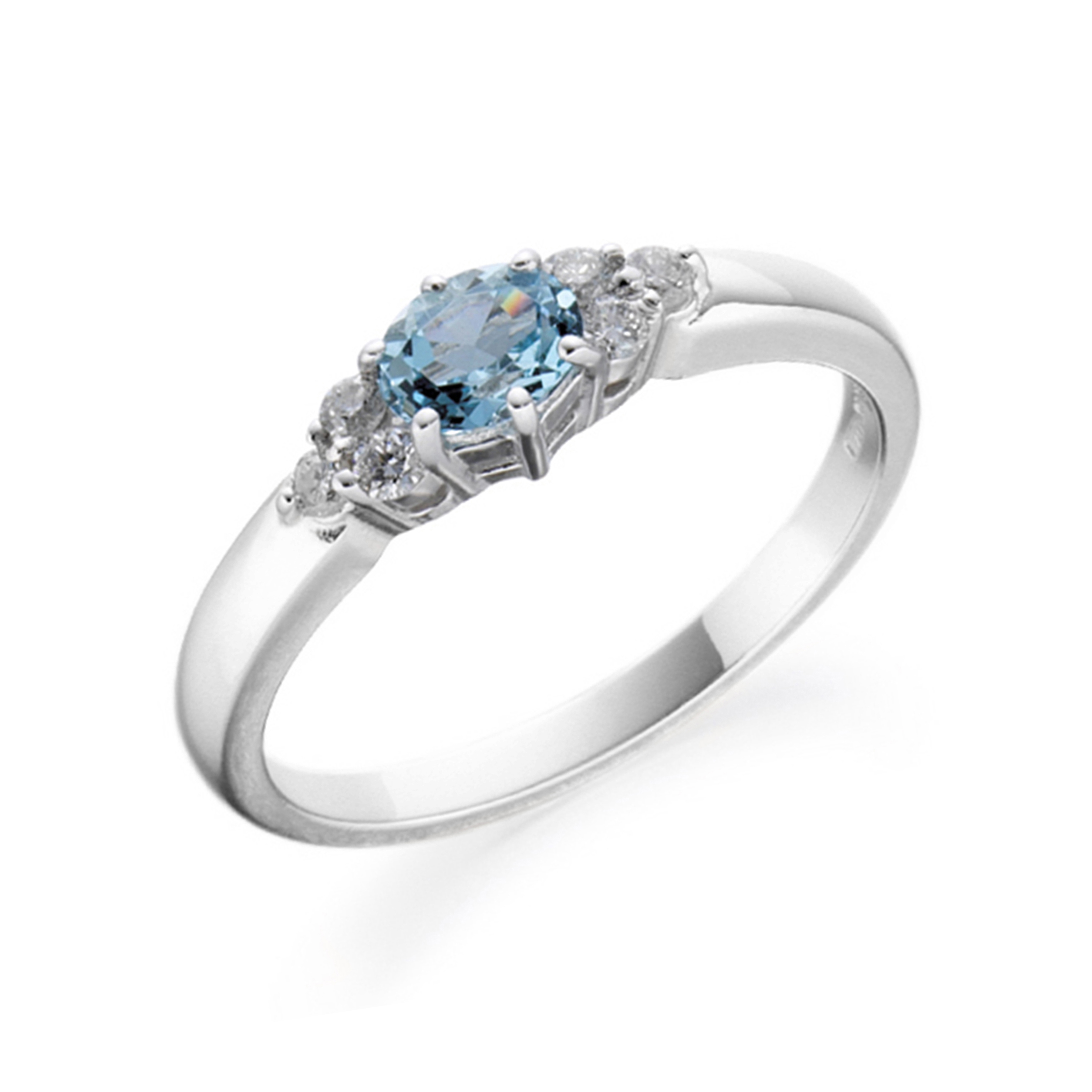 6X4mm Oval Aquamarine Seven Stone Diamond And Gemstone Ring