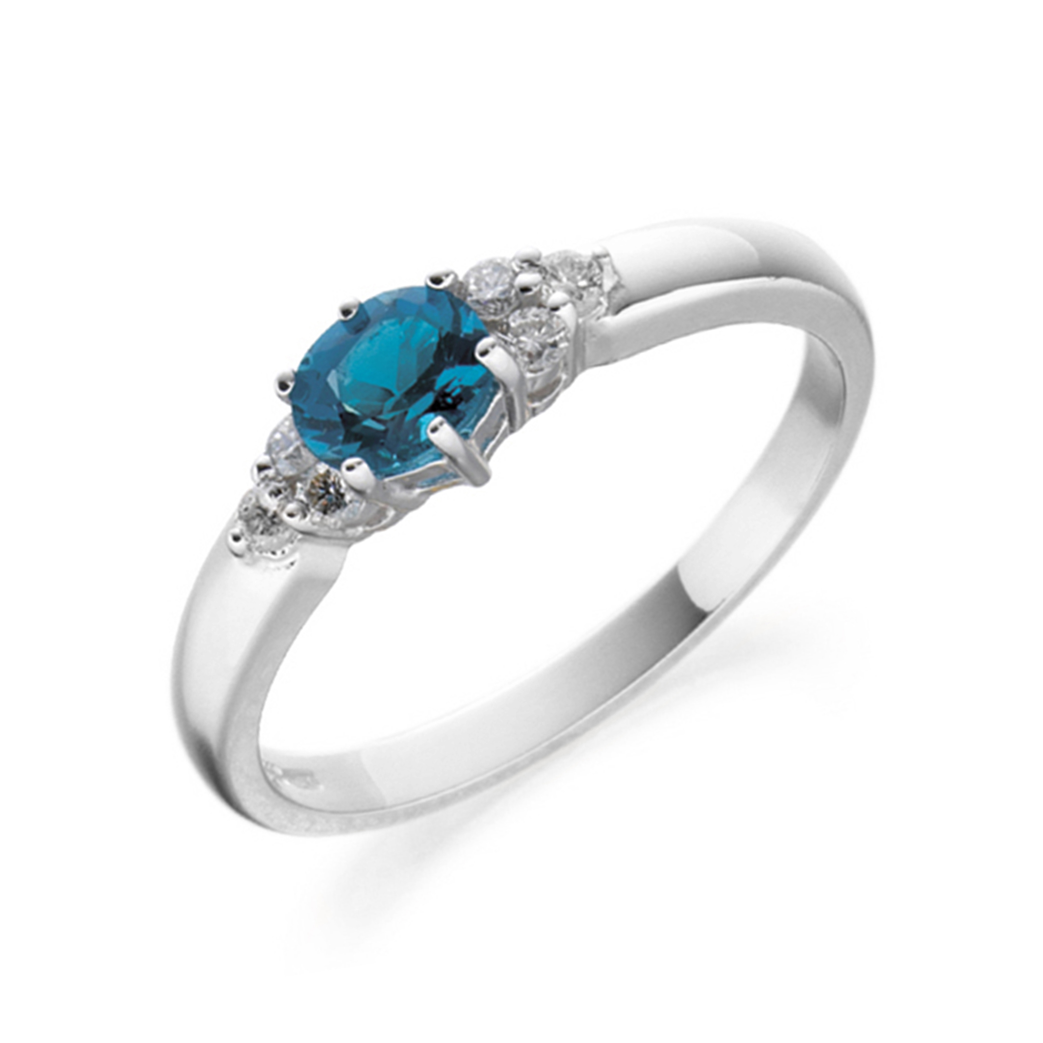 6X4Mm Oval Blue Topaz Seven Stone Diamond And Gemstone Ring