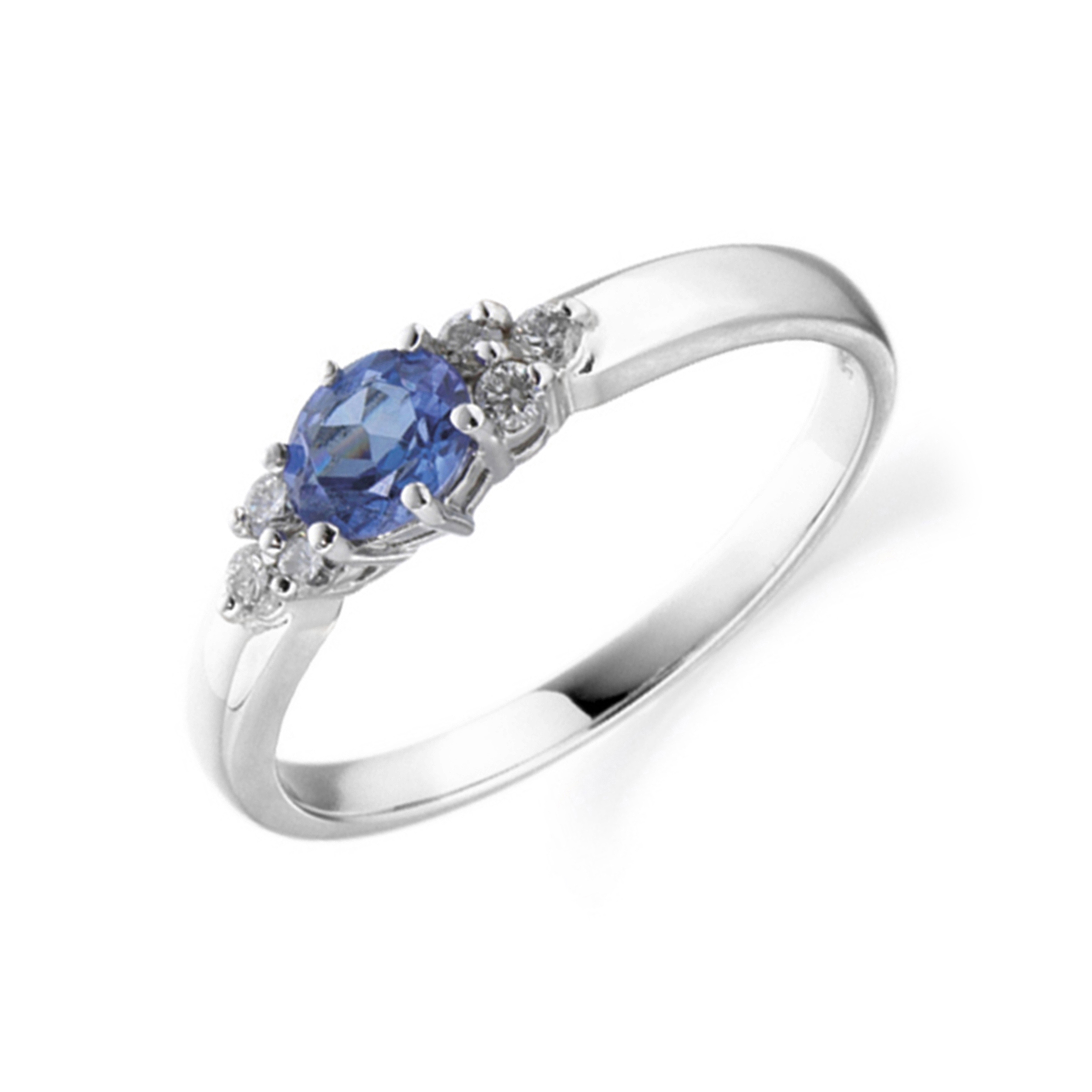 6X4mm Oval Blue Sapphire Seven Stone Diamond And Gemstone Ring