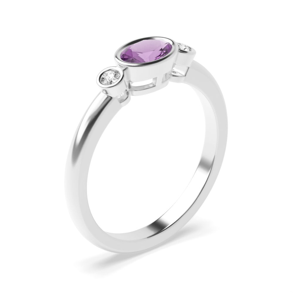 6X4mm Oval Amethyst Three Stone Lab Grown Diamond And Gemstone Engagement Ring