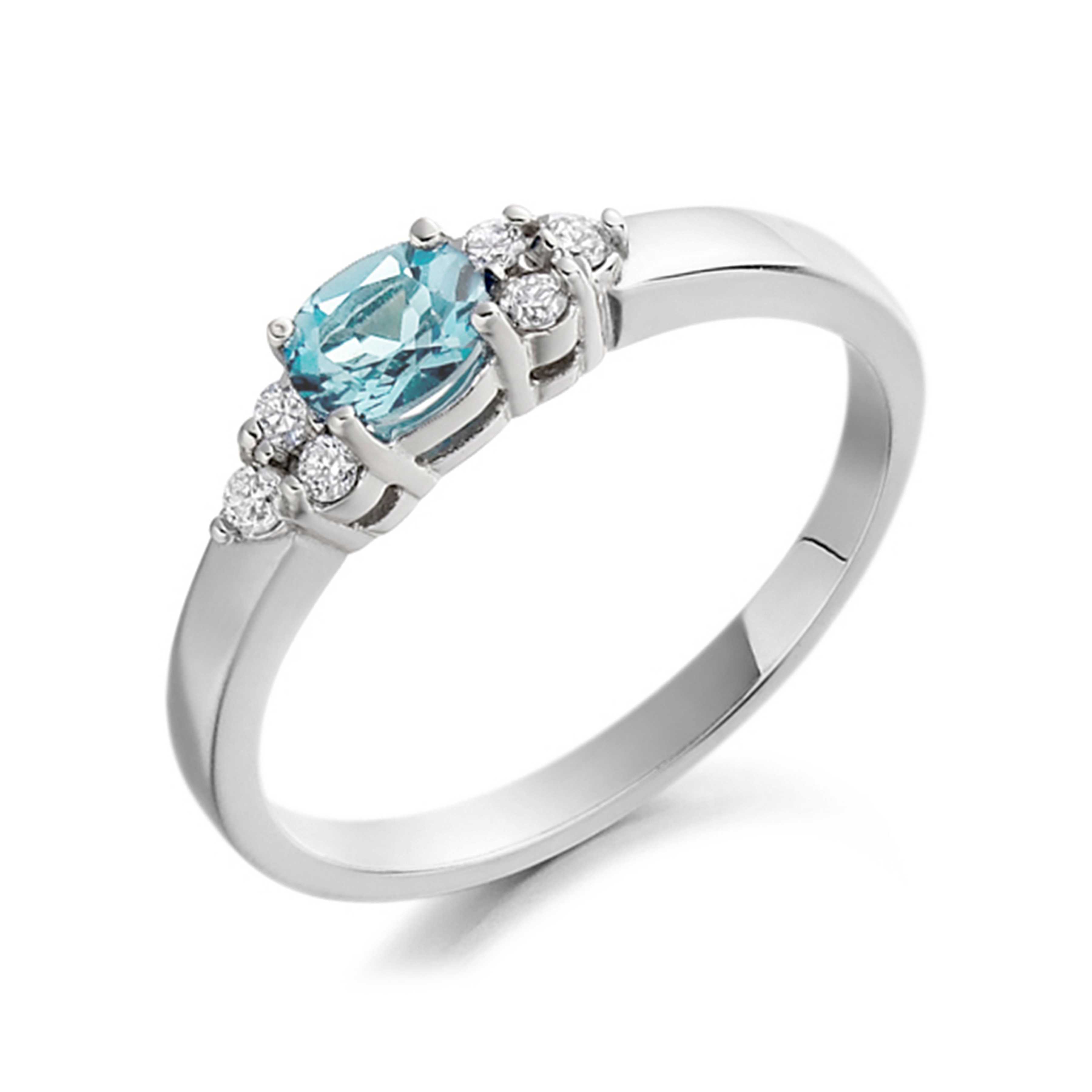 6X4mm Oval Aquamarine Seven Stone Diamond And Gemstone Ring