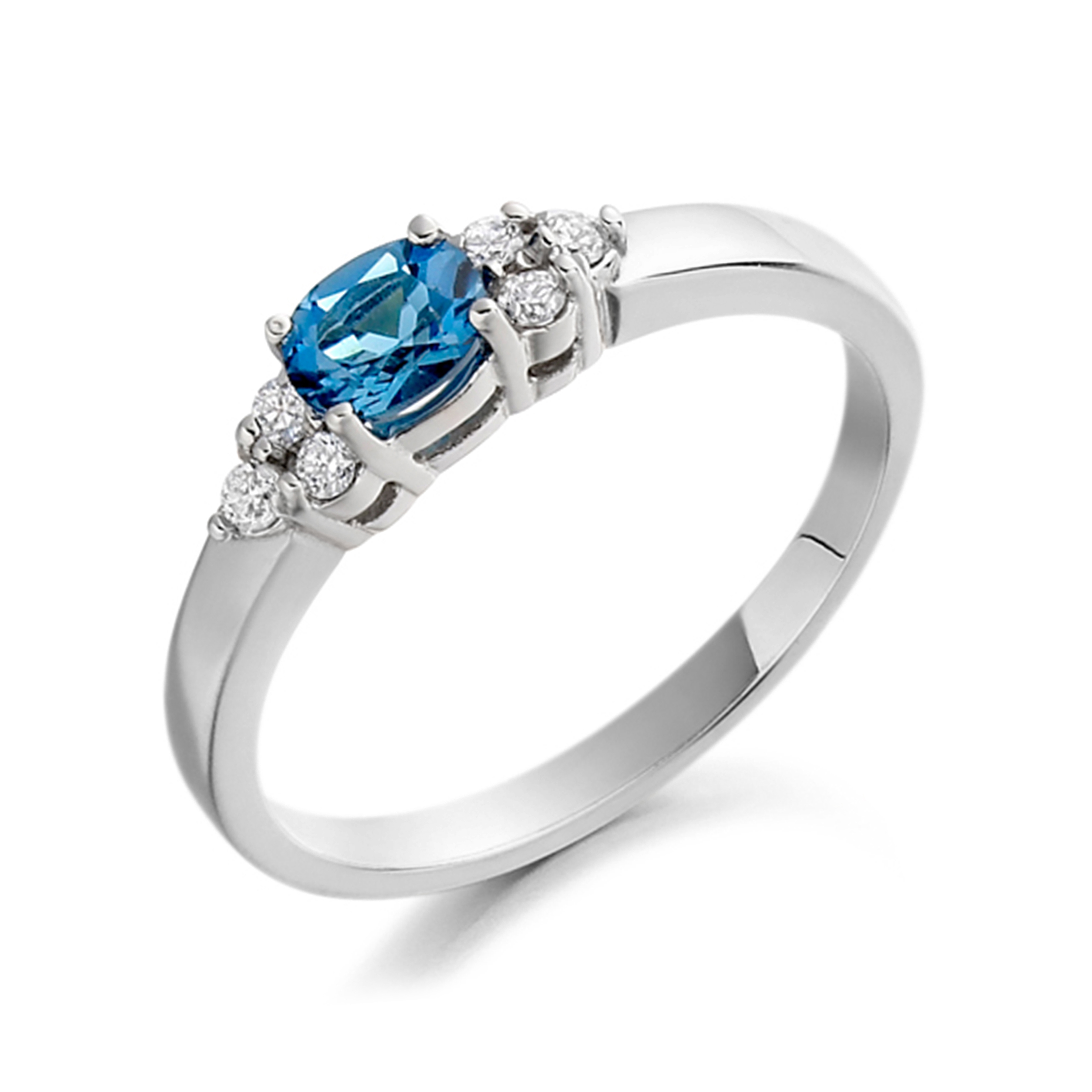 6X4mm Oval Blue Topaz Seven Stone Diamond And Gemstone Ring