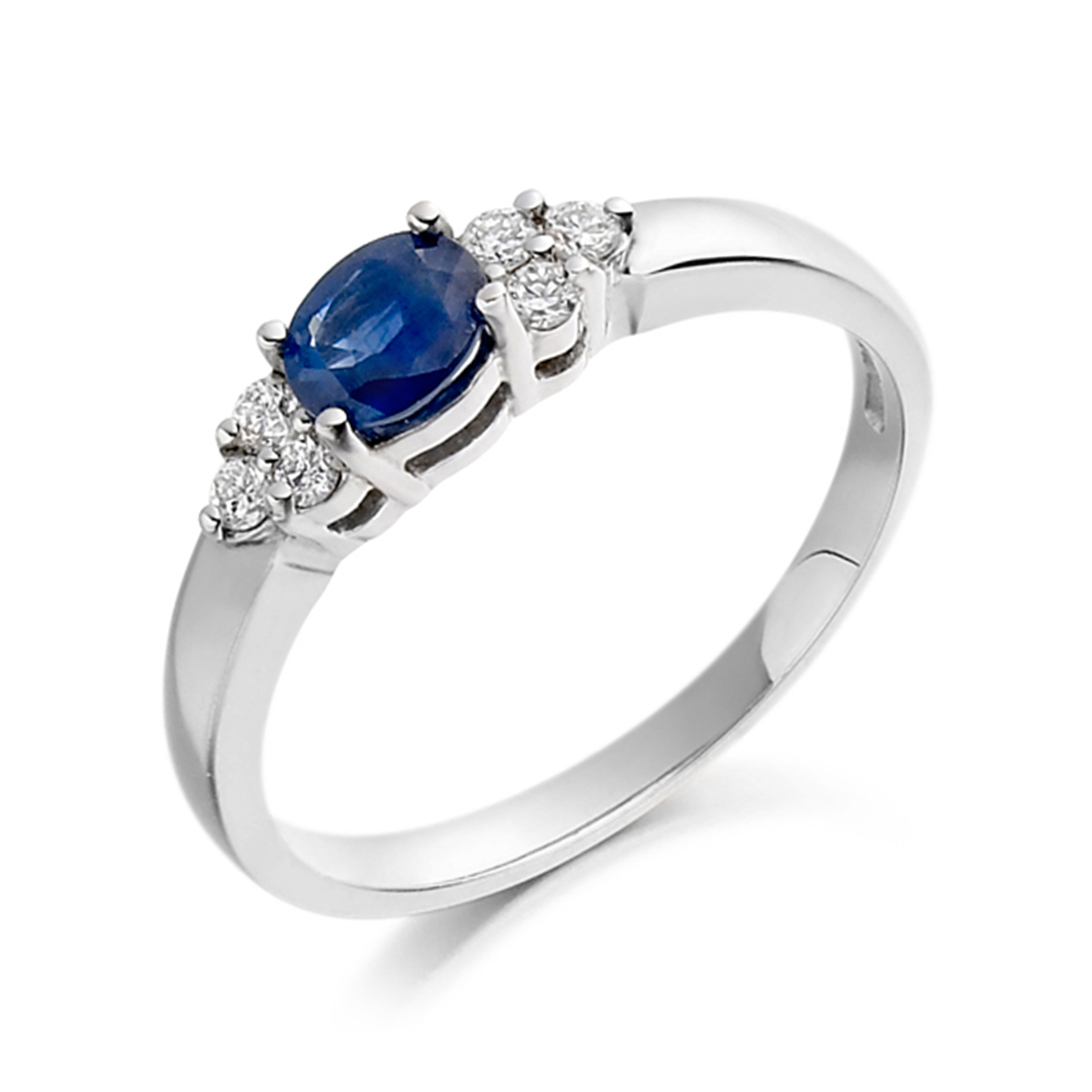6X4Mm Oval Blue Sapphire Seven Stone Diamond And Gemstone Ring