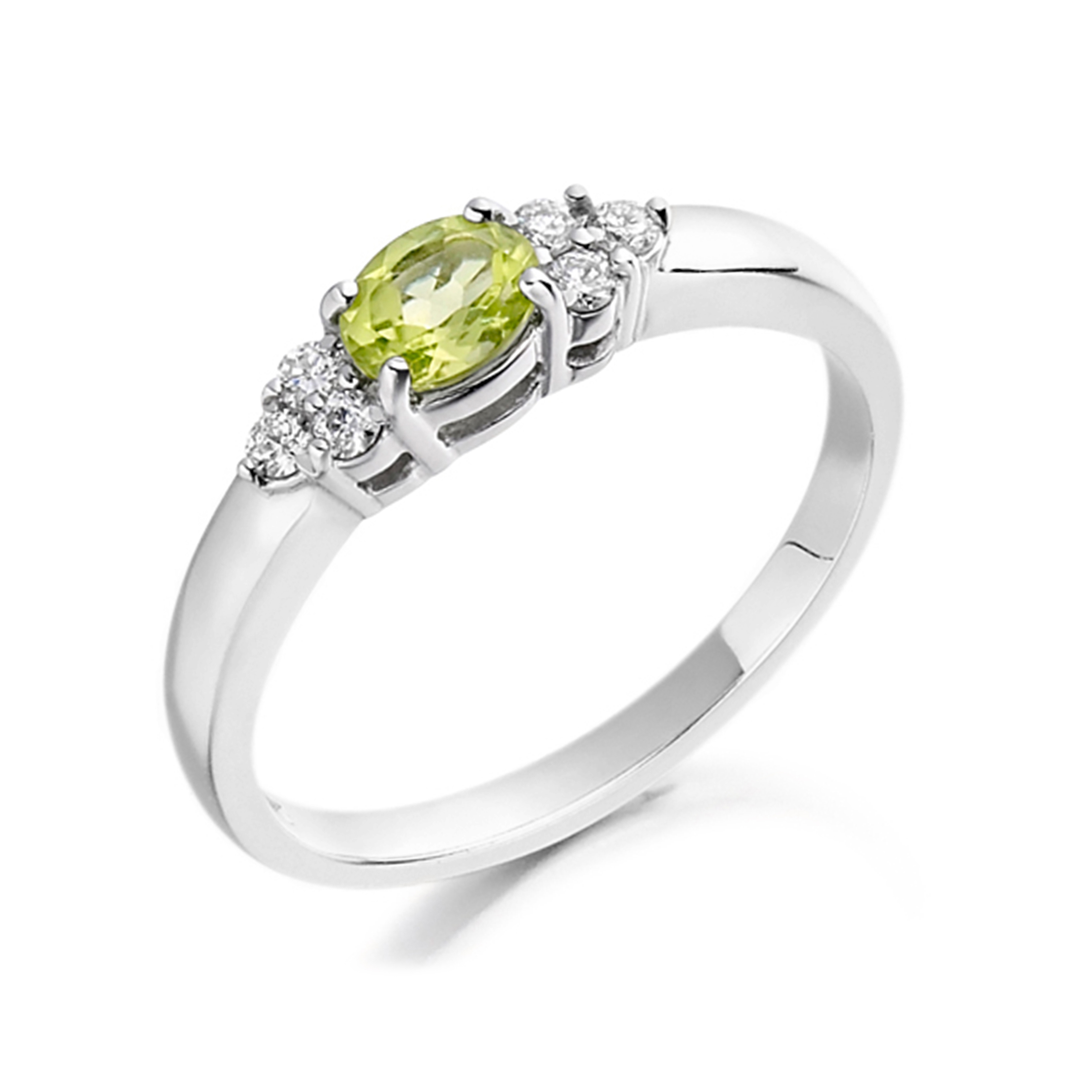 6X4Mm Oval Peridot Seven Stone Diamond And Gemstone Ring