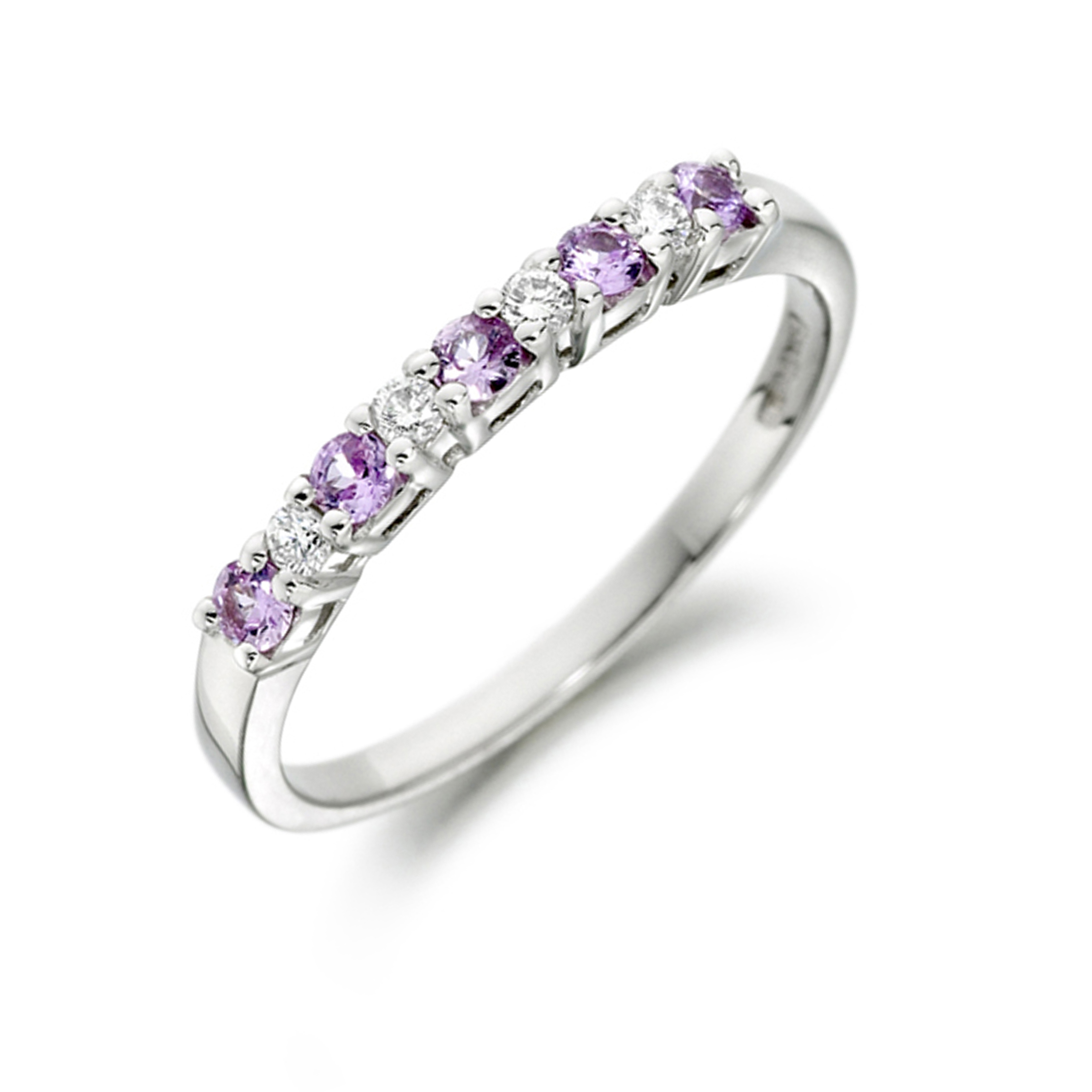 Round Pink Sapphire and Diamond Half Eternity Gemstone Ring (2.5mm)