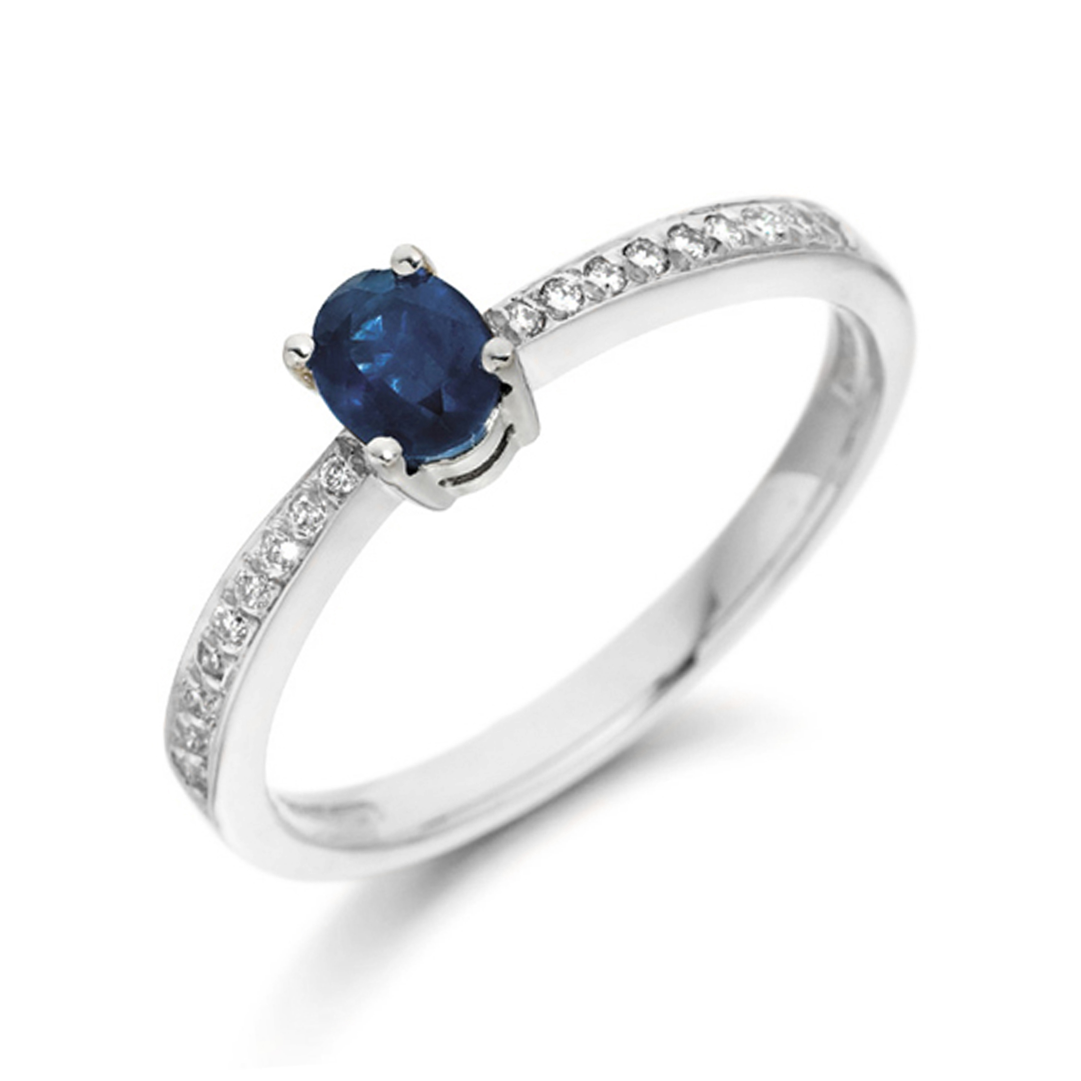 6X4mm Oval Blue Sapphire Stones On Shoulder Diamond And Gemstone Engagement Ring