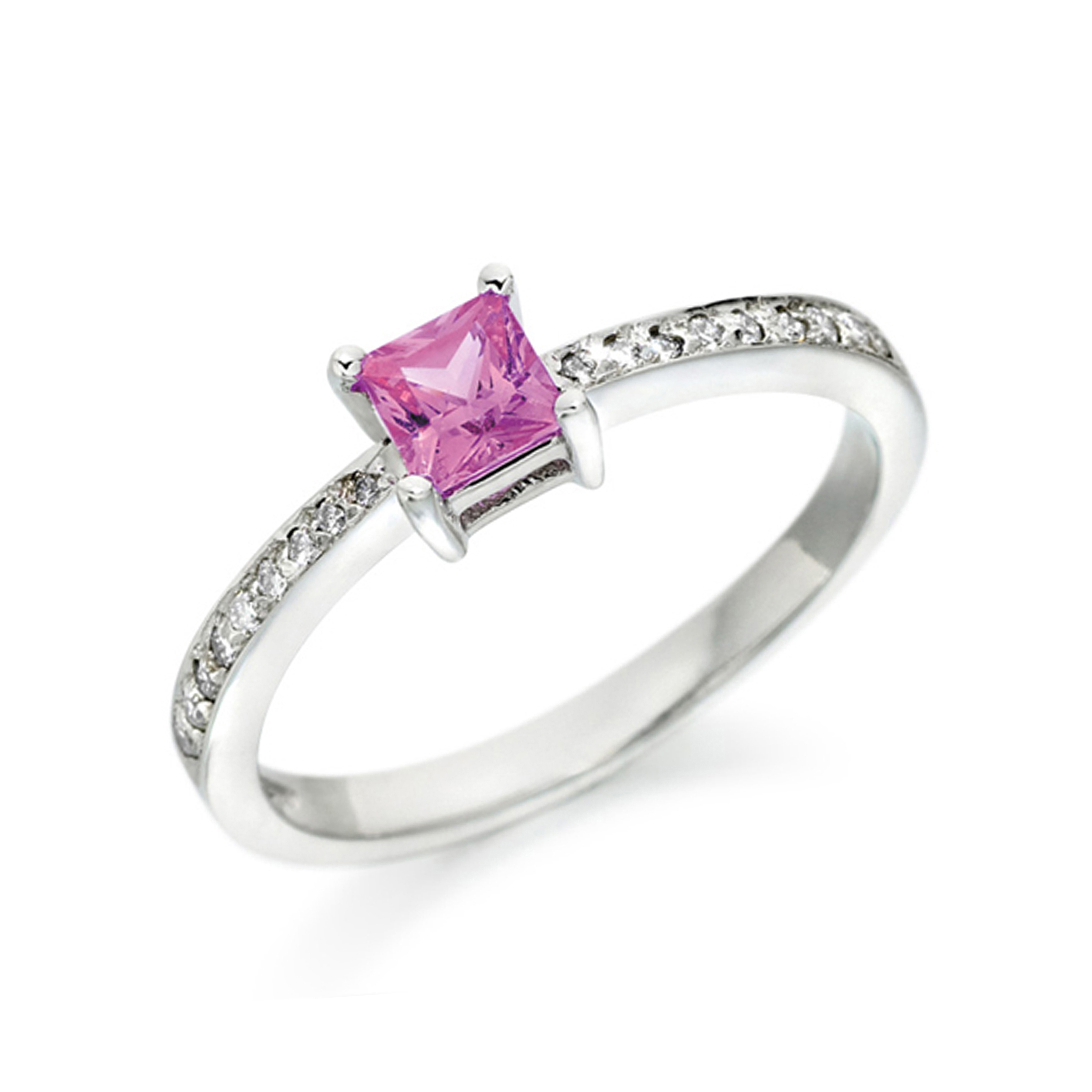5X5mm Princess Pink Sapphire Stones On Shoulder Diamond And Gemstone Engagement Ring