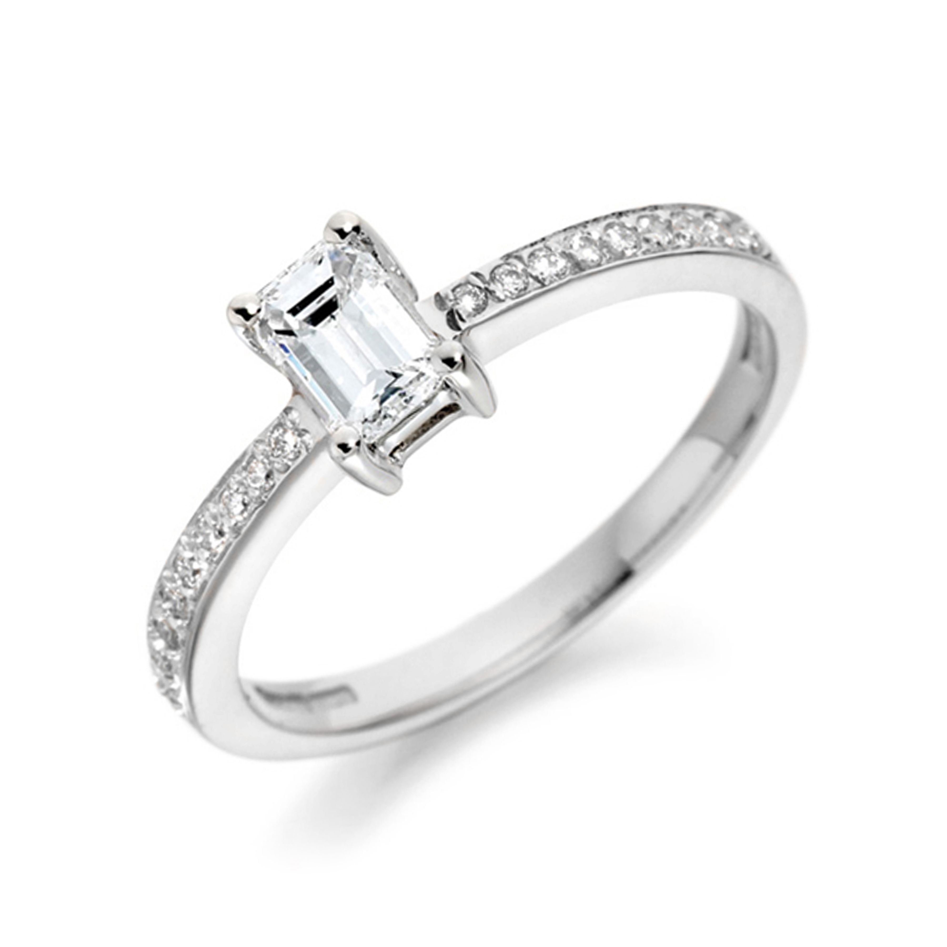 prong settings engagement ring baguette shape and side stone ring