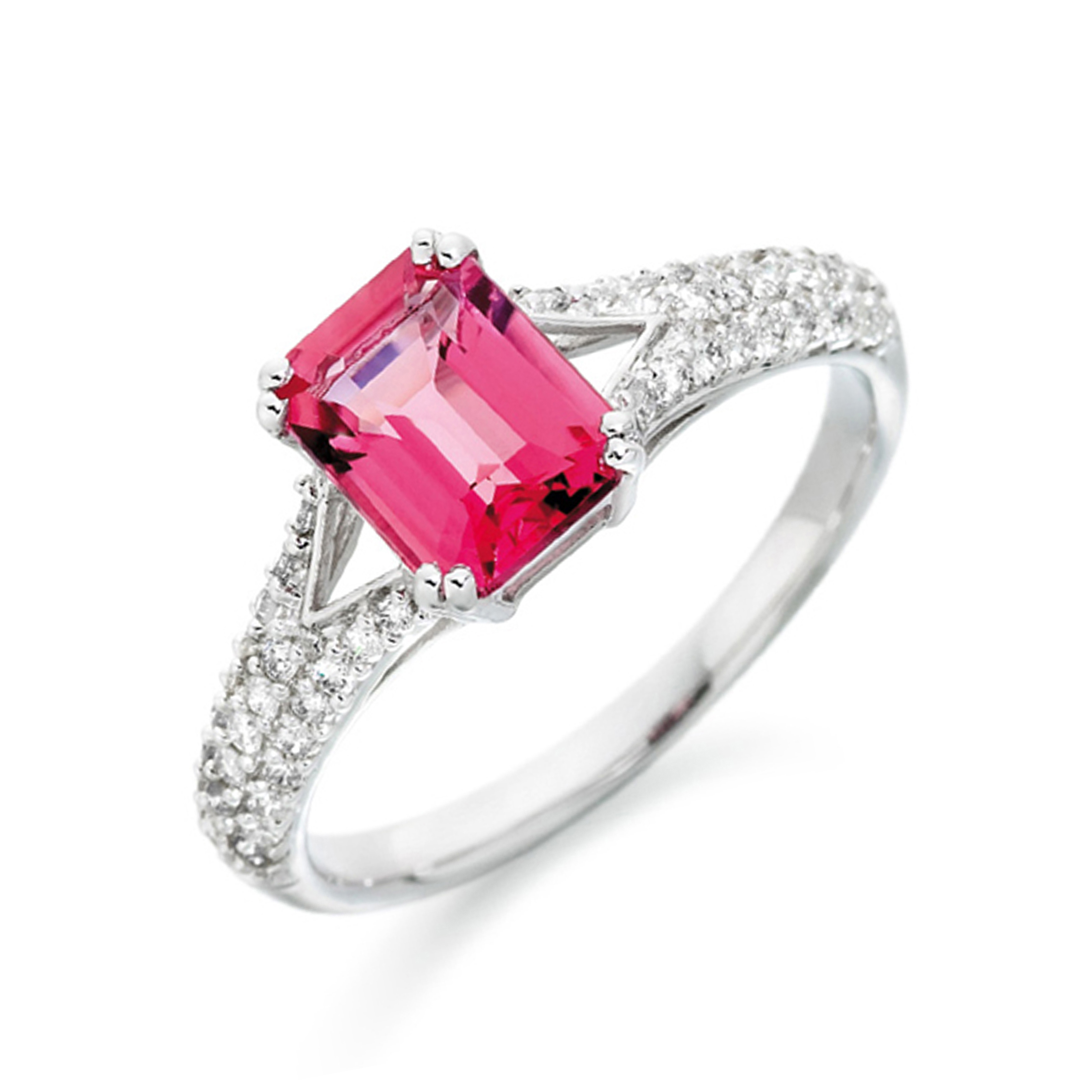 6X5mm Radiant Pink Tourmaline Stones On Shoulder Diamond And Gemstone Engagement Ring