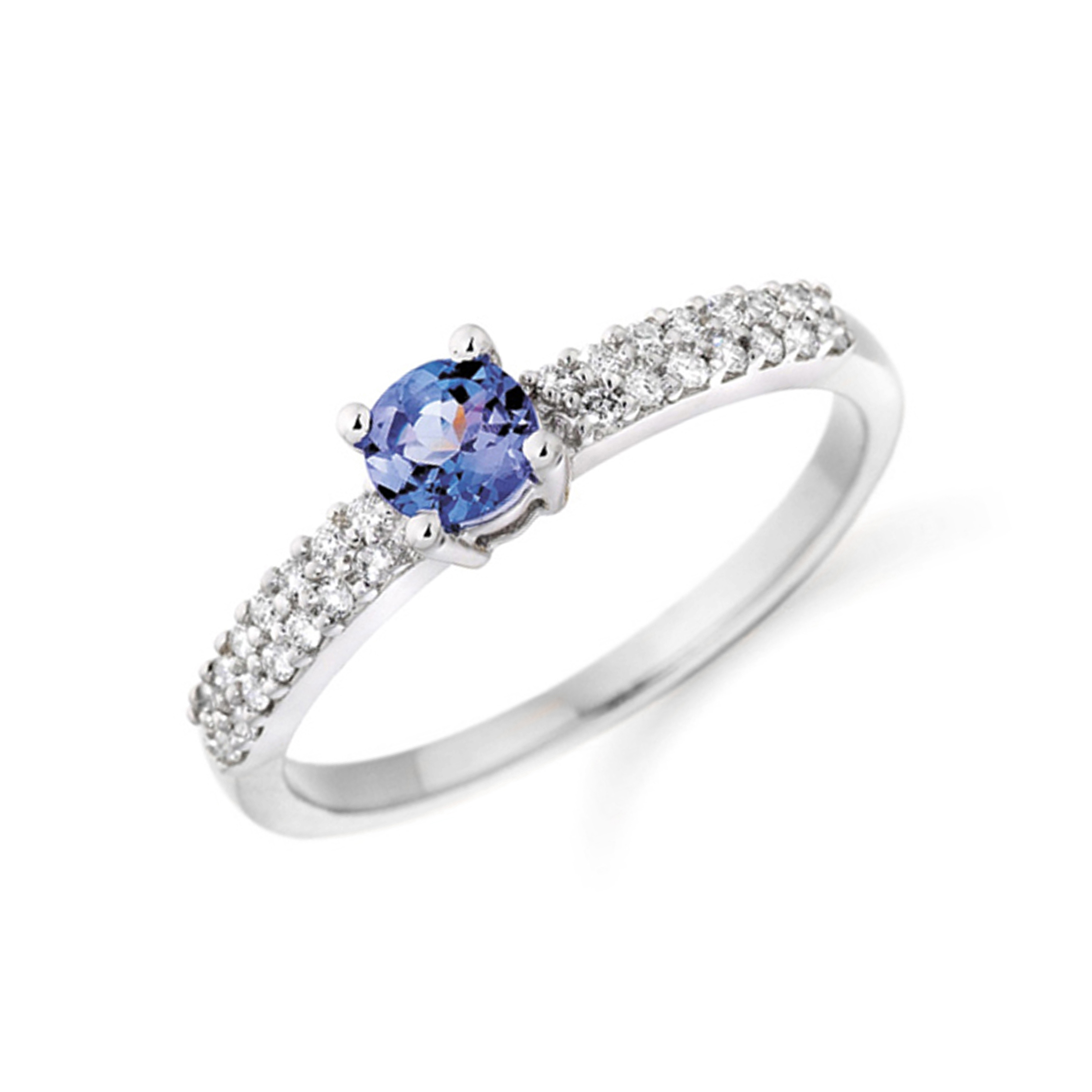 5mm Round Tanzanite Stones On Shoulder Diamond And Gemstone Engagement Ring
