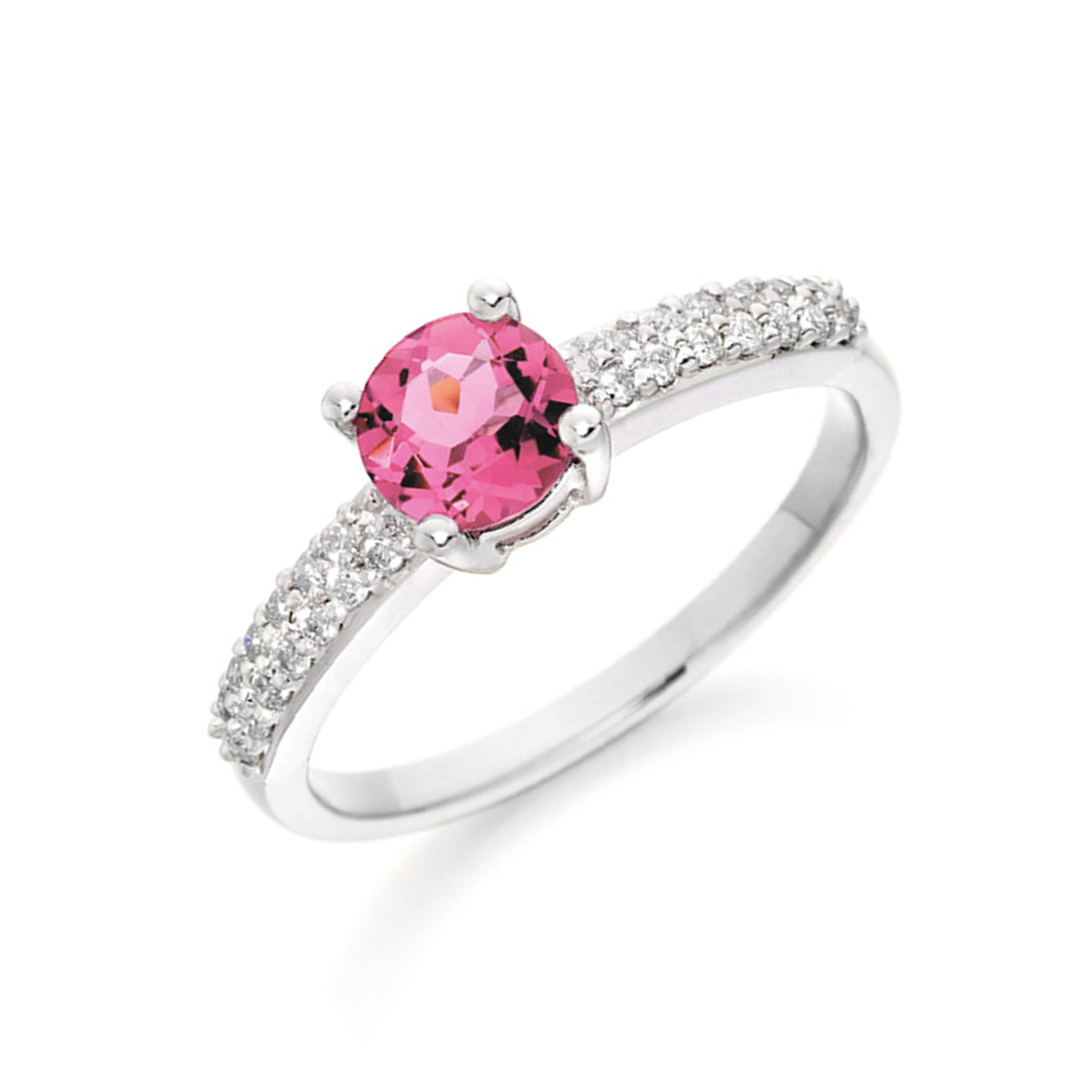 6.5mm Round Pink Tourmaline Stones On Shoulder Diamond And Gemstone Engagement Ring