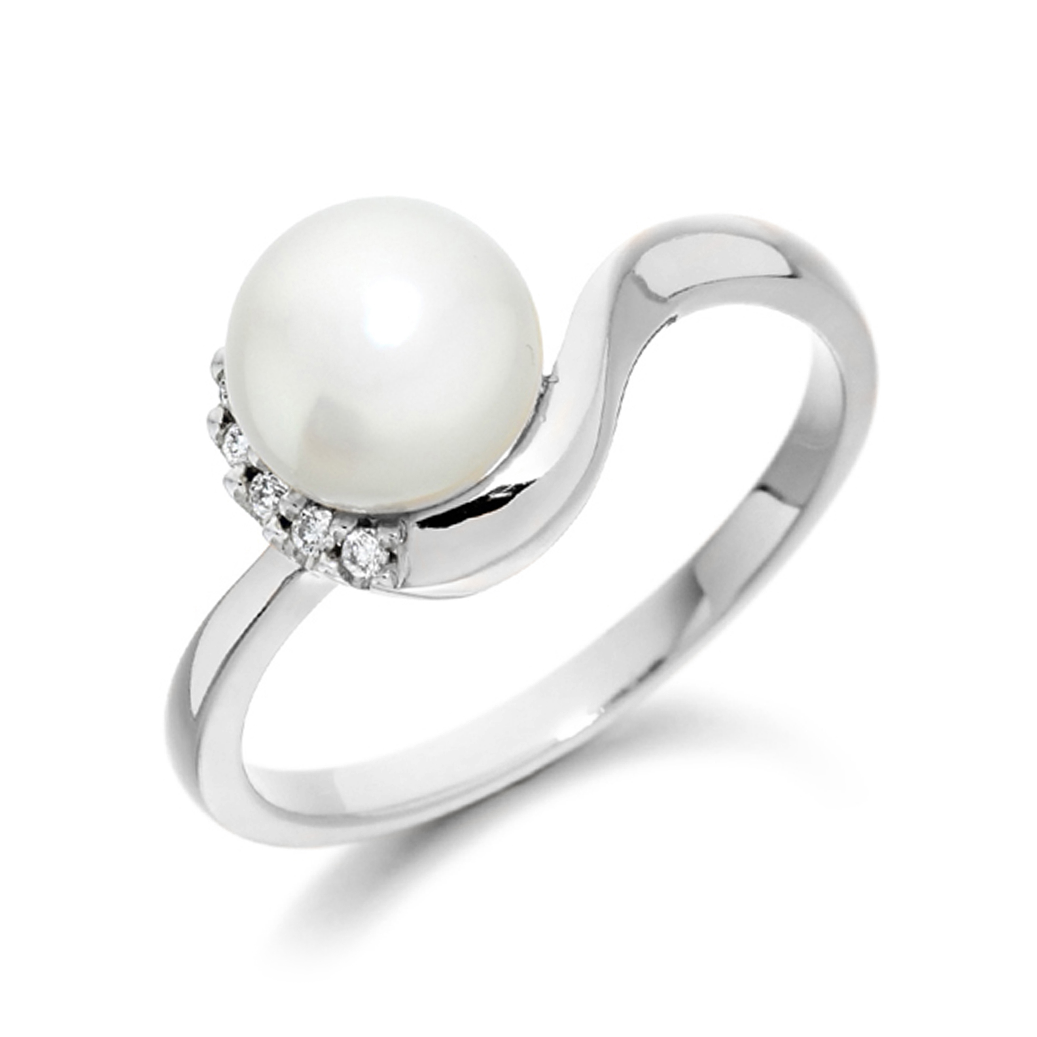 7mm Round White Pearl Stones On Shoulder Diamond And Pearl Engagement Ring