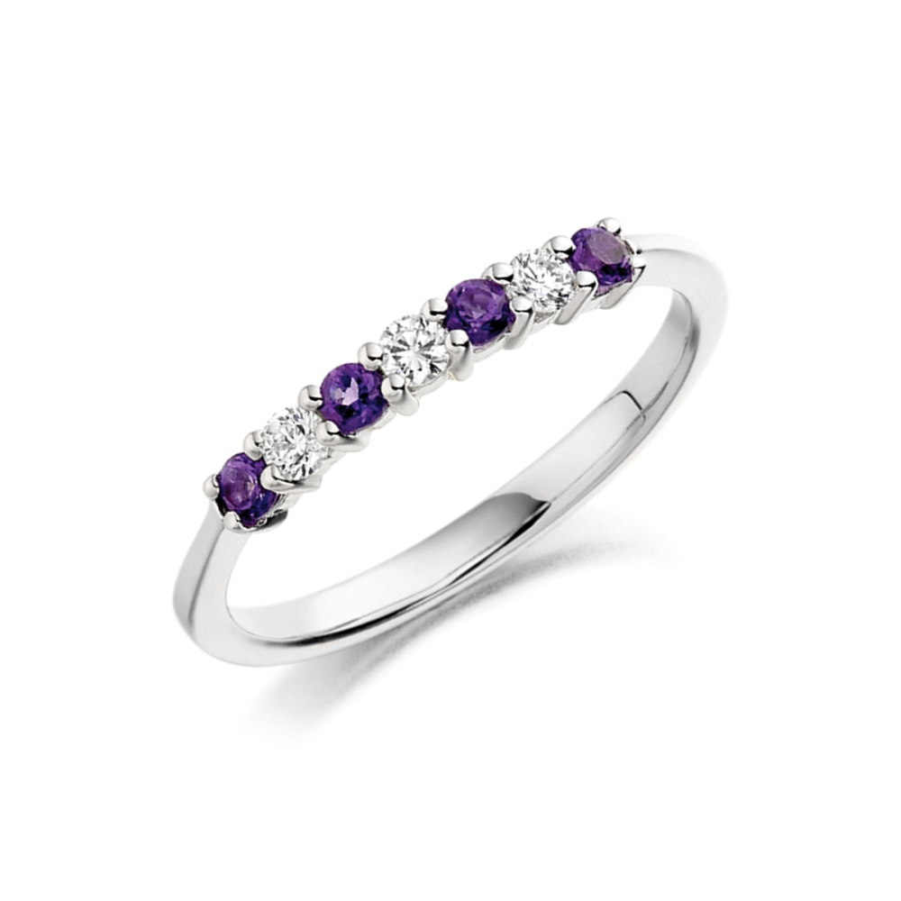 2.5Mm Round Amethyst Seven Stone Diamond And Gemstone Ring