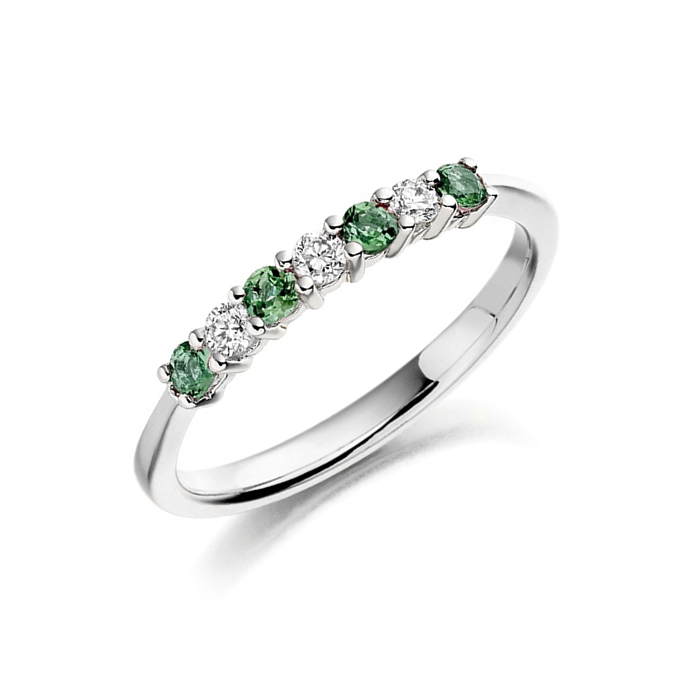 2.5mm Round Emerald Half Eternity Lab Grown Diamond And Gemstone Ring