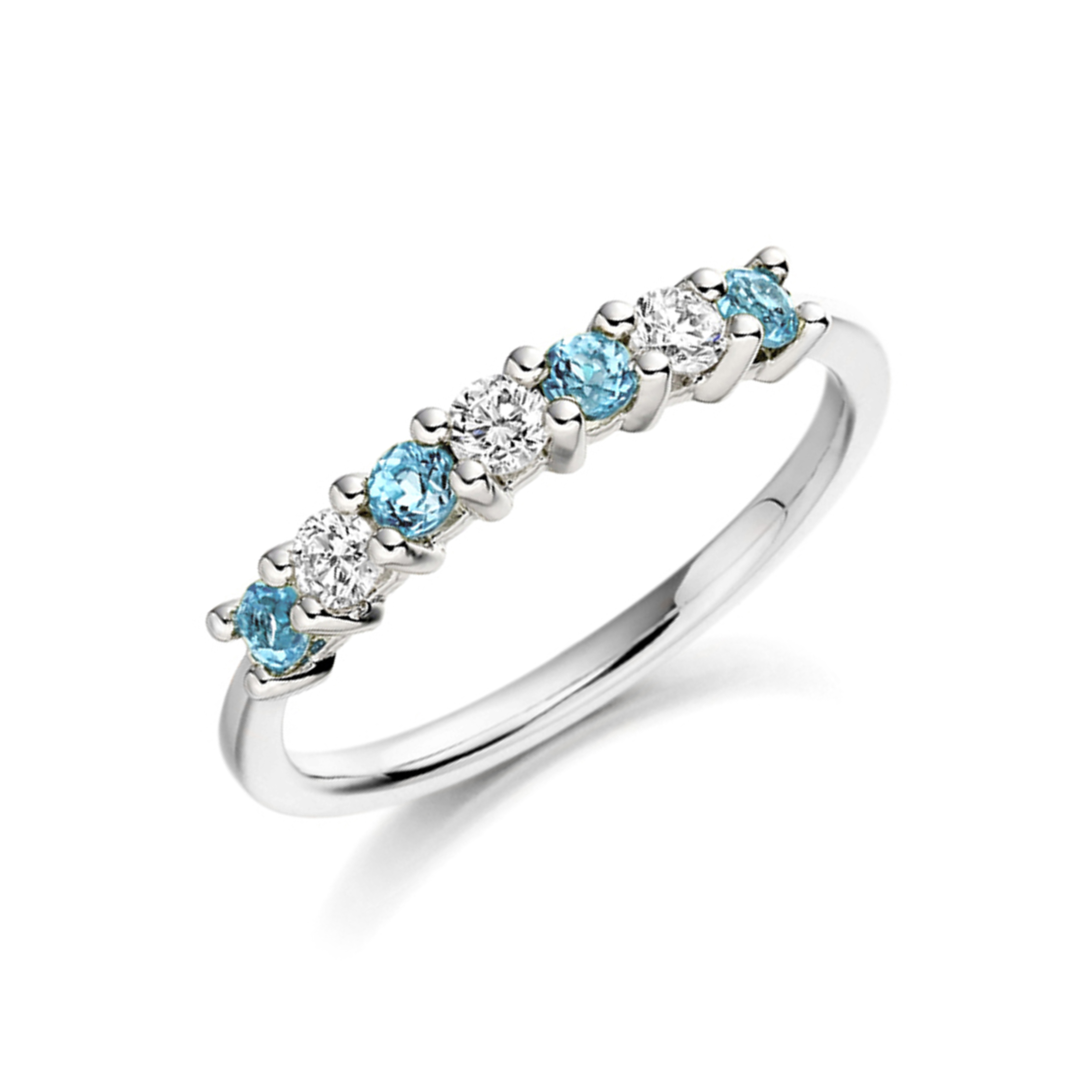 2.6Mm Round Blue Topaz Seven Stone Diamond And Gemstone Ring