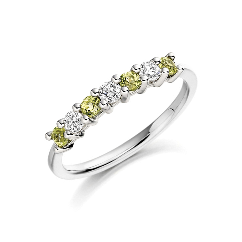 2.6Mm Round Peridot Seven Stone Diamond And Gemstone Ring