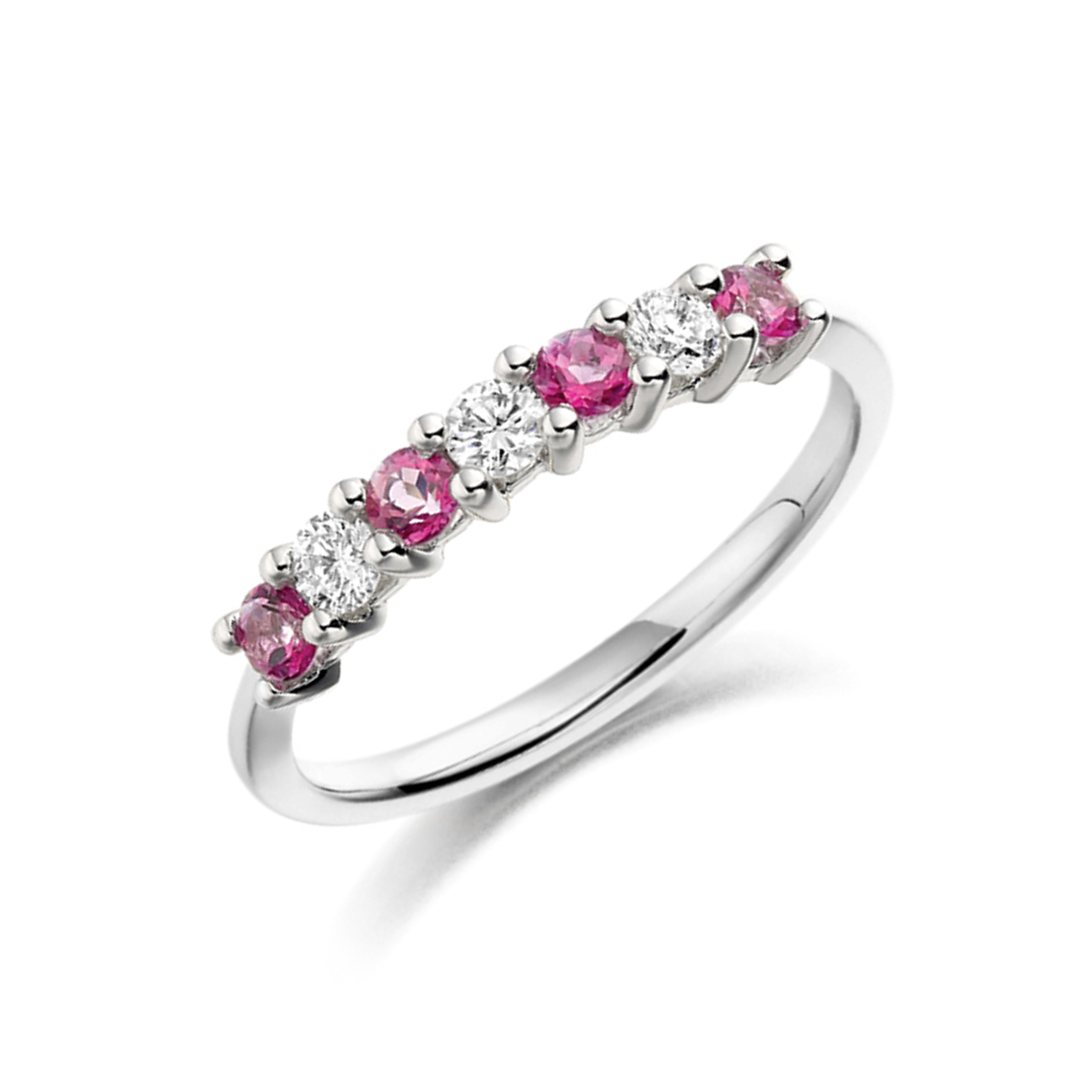2.6mm Round Pink Topaz Seven Stone Diamond And Gemstone Ring