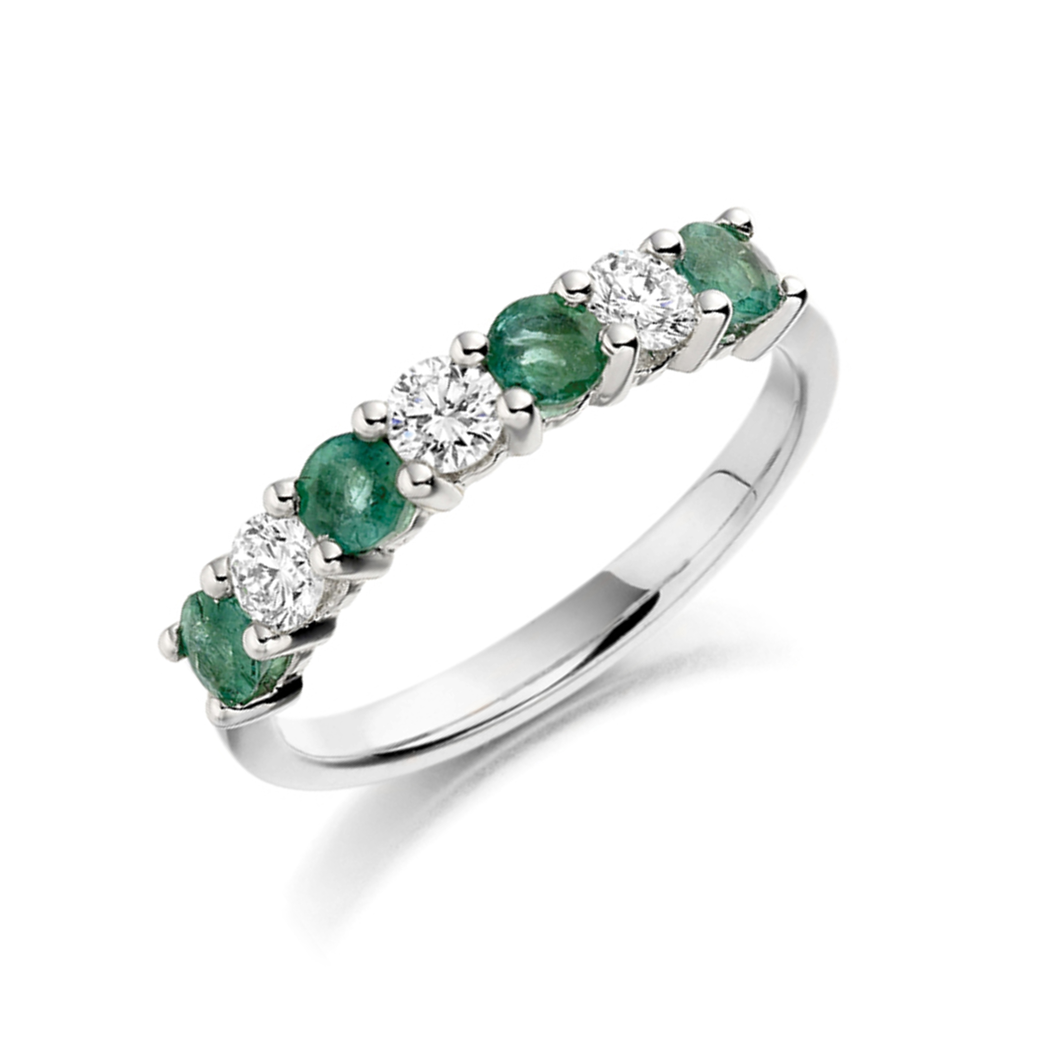 3.2Mm Round Emerald Seven Stone Diamond And Gemstone Ring