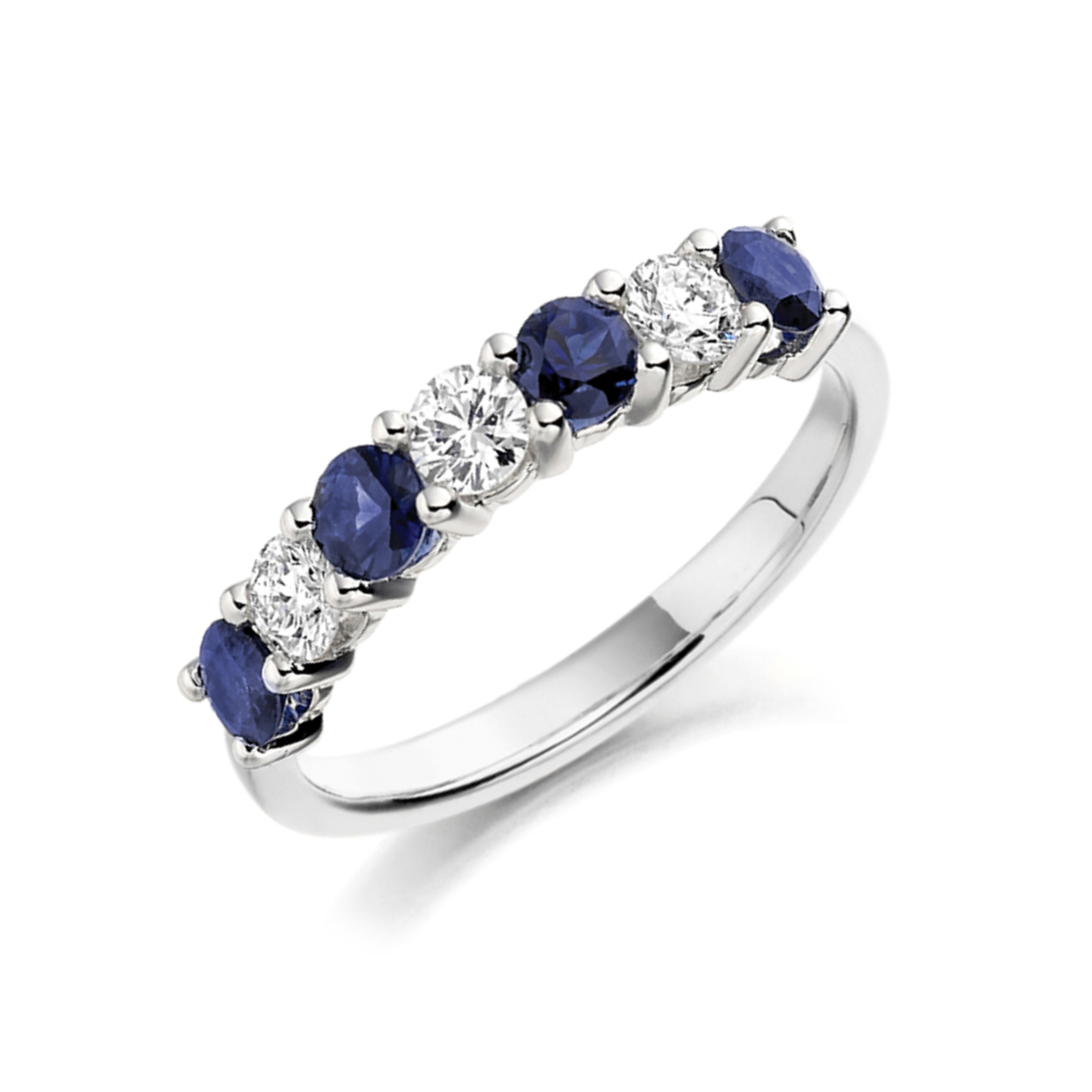 3.2Mm Round Blue Sapphire Seven Stone Diamond And Gemstone Ring