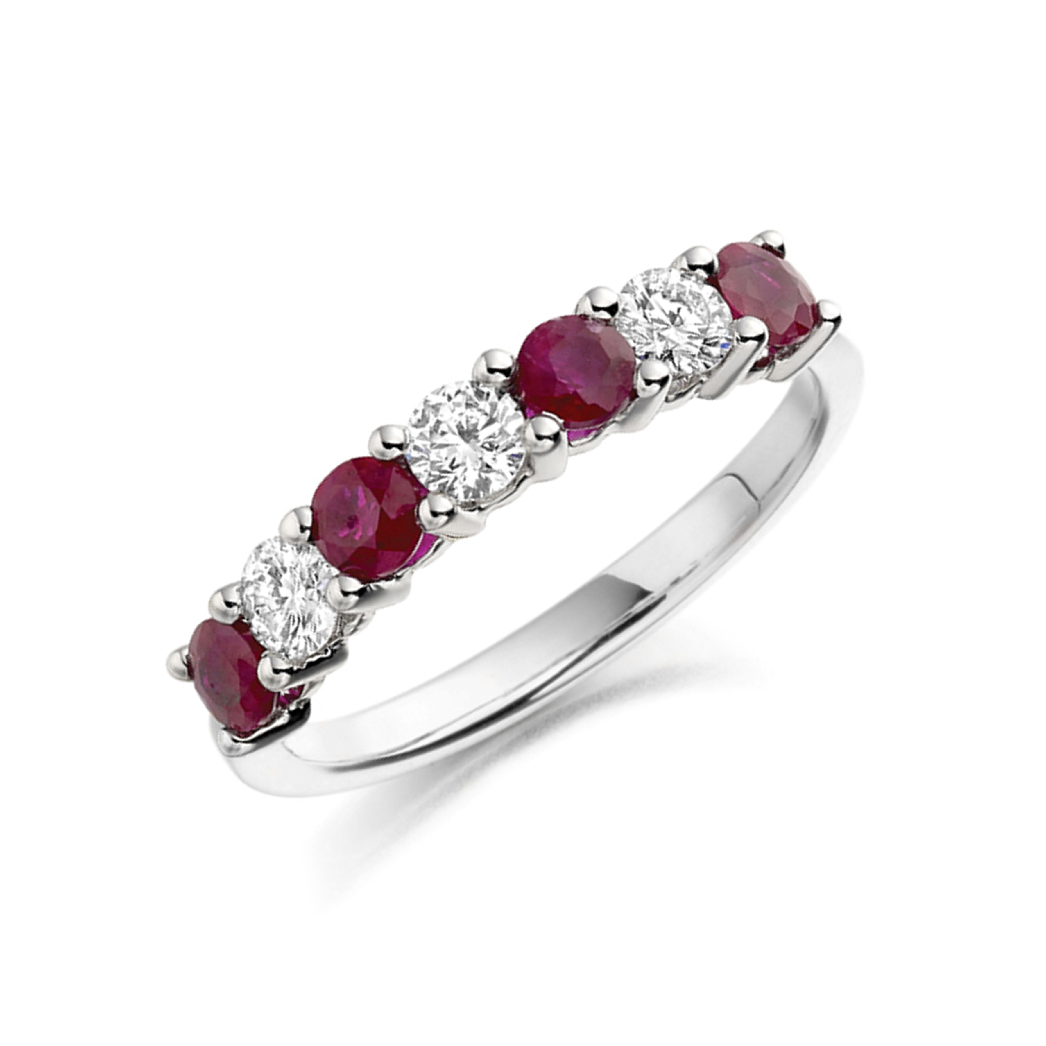 3.2mm Round Ruby Seven Stone Diamond And Gemstone Ring