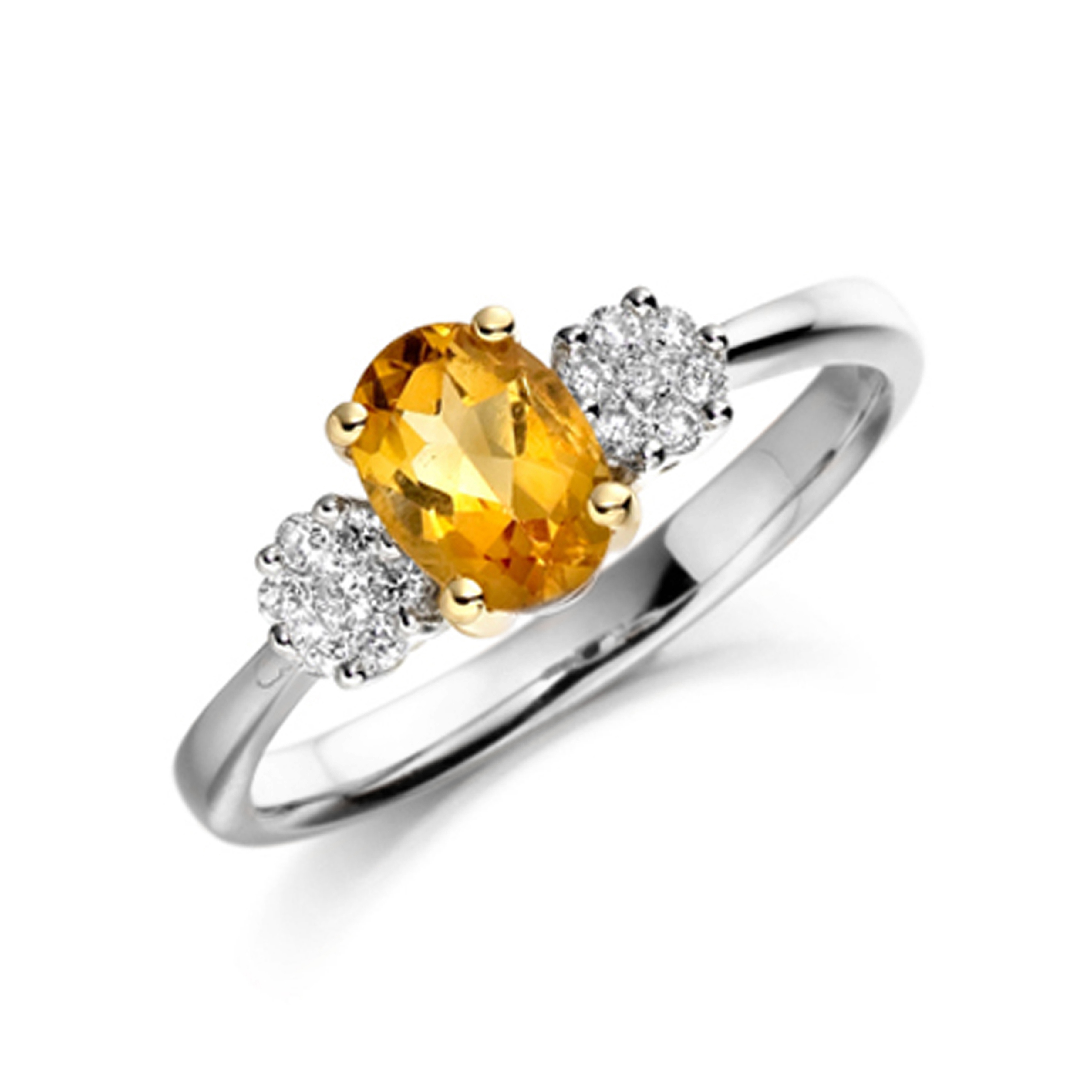 7X5mm Oval Citrine Stones On Shoulder Diamond And Gemstone Engagement Ring