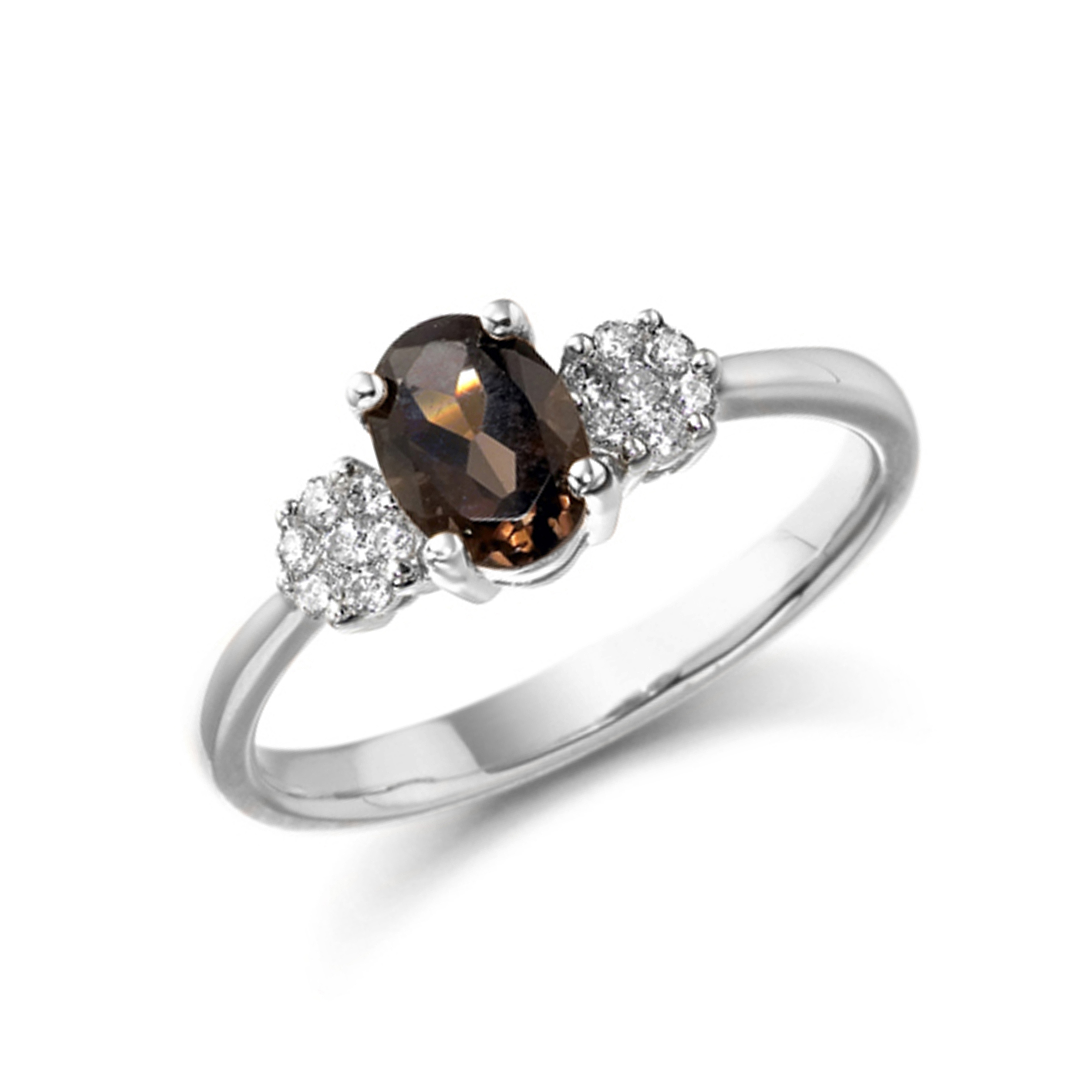 7X5mm Oval Smokey Quartz Single Stone Diamond And Gemstone Engagement Ring