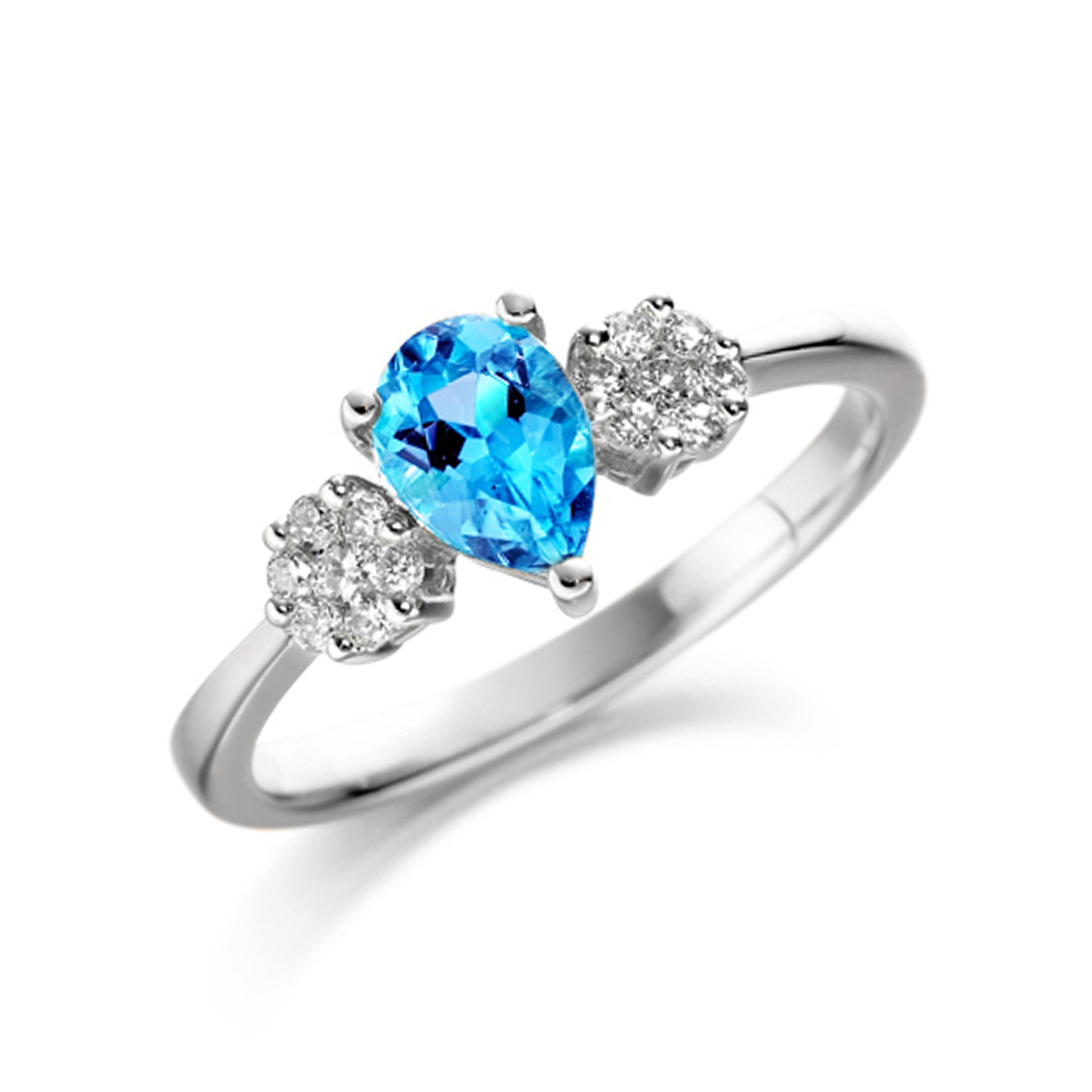 6X4Mm Pear Blue Topaz Side Diamond And Gemstone Engagement Rings